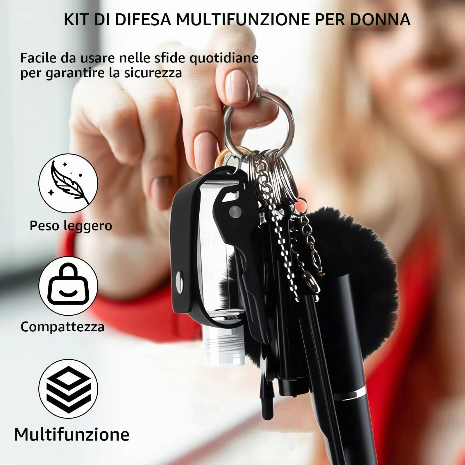 Portachiavi per Autodifesa, RosyFate 7 in 1 Set di Portachiavi per Autodifesa da Donna, con Allarme Personale, Taglia Cintura di Sicurezza e Rompivetro per Ragazze, Bambini, Anziani (Nero - Nuovo) - immagine 4