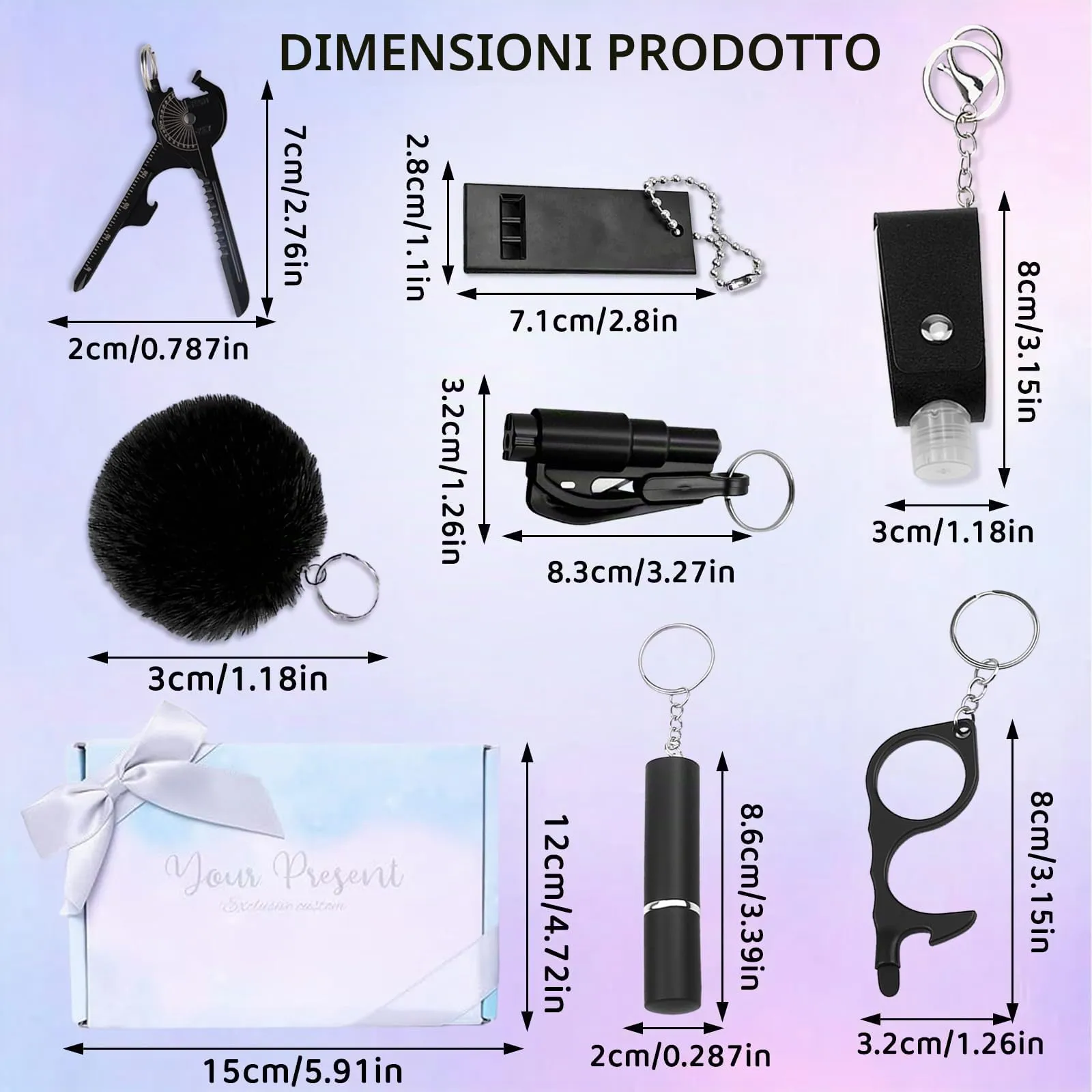 Portachiavi per Autodifesa, RosyFate 7 in 1 Set di Portachiavi per Autodifesa da Donna, con Allarme Personale, Taglia Cintura di Sicurezza e Rompivetro per Ragazze, Bambini, Anziani (Nero - Nuovo) - immagine 6