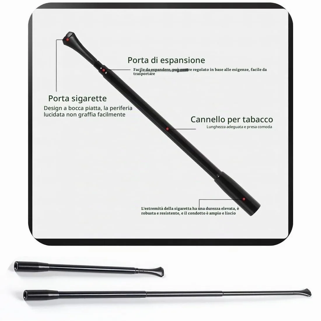 AFCJLTO Bocchino per Sigaretta, Bocchino Allungabile per Sigaretta, Portasigarette Lungo, Portasigarette lungo alla Audrey Hepburn, accessori per feste e cosplay(Nero) - immagine 2