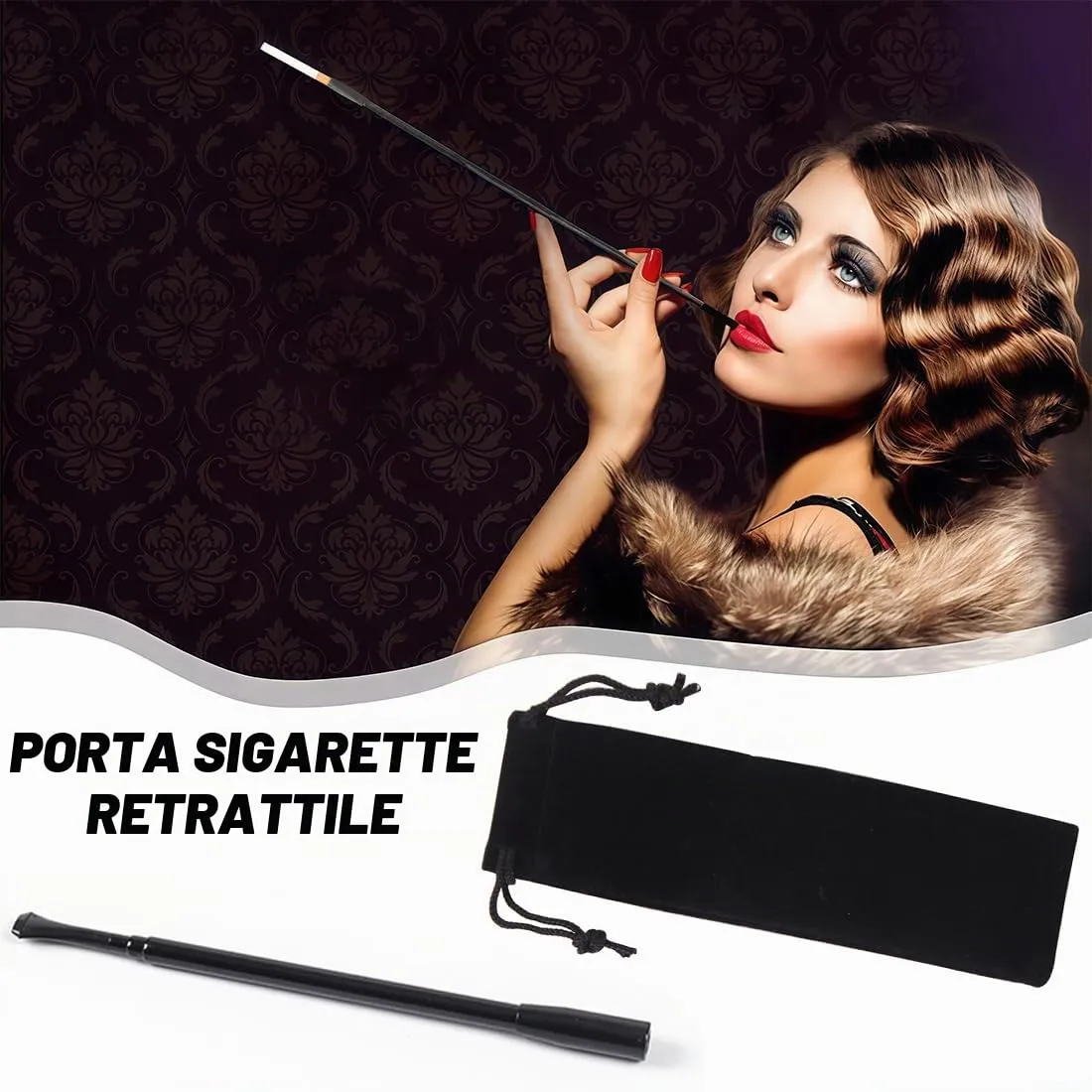 AFCJLTO Bocchino per Sigaretta, Bocchino Allungabile per Sigaretta, Portasigarette Lungo, Portasigarette lungo alla Audrey Hepburn, accessori per feste e cosplay(Nero) - immagine 6