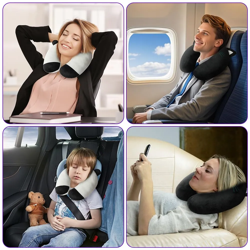Alaoo Cuscino da Viaggio per Bambini, Simpatico Animale,Gatto Nero - immagine 5