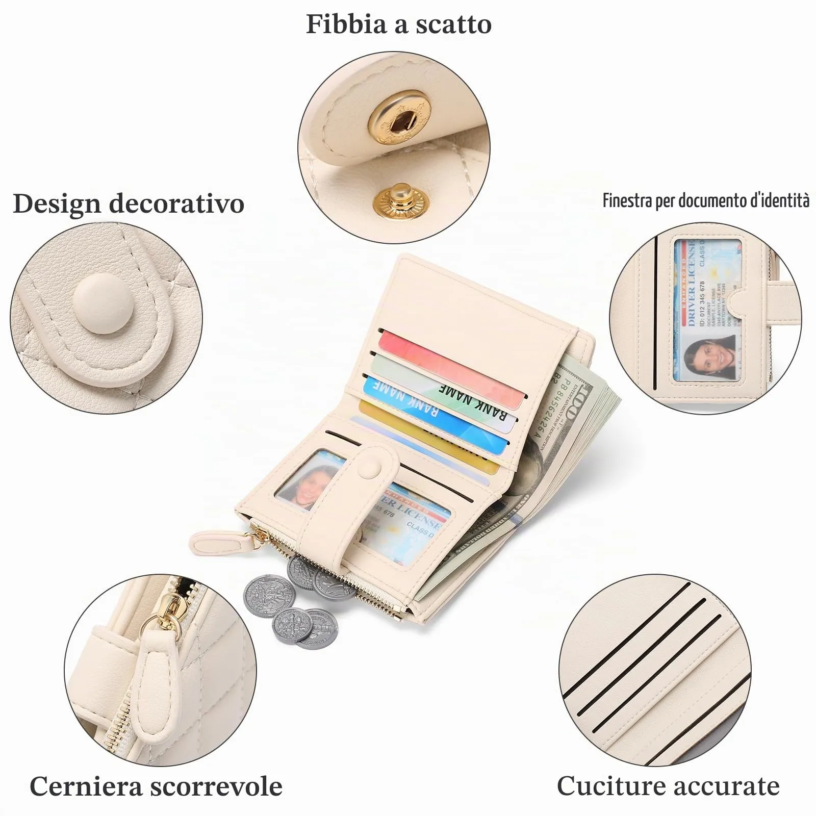 GAEKEAO Portafoglio Donna Slim, Portafogli Donna Piccolo con Protezione RFID, Portacarte Piccolo con ZIP, Porta Carte di Credito, con Tasca Portamonete e Contanti Borsellino Regalo Donne - immagine 3