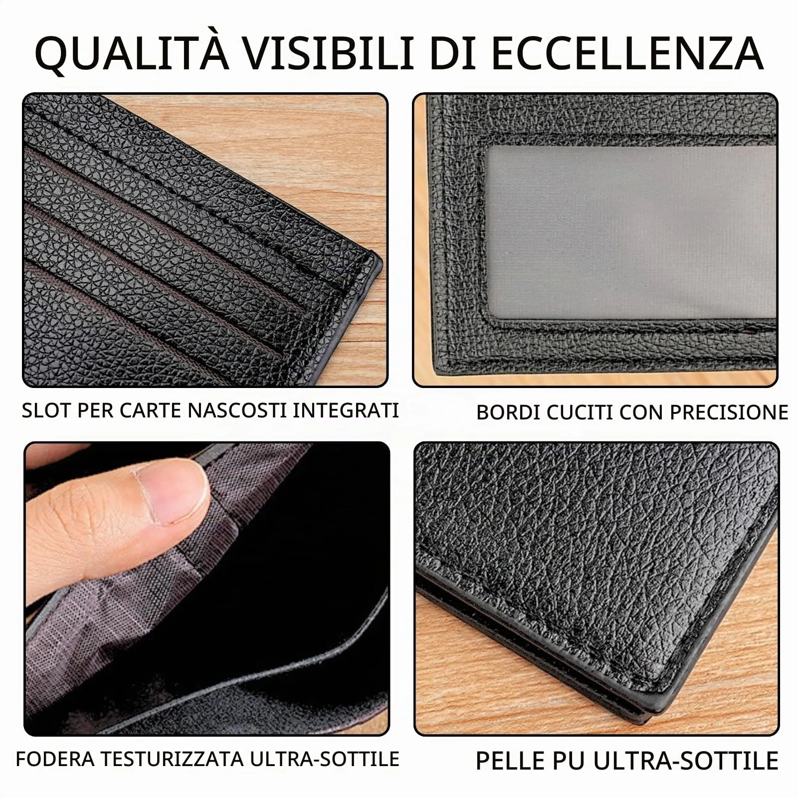 LUFFLOK Portafoglio Slim in Pelle PU, Portafoglio Nero per Porta Carte - immagine 3