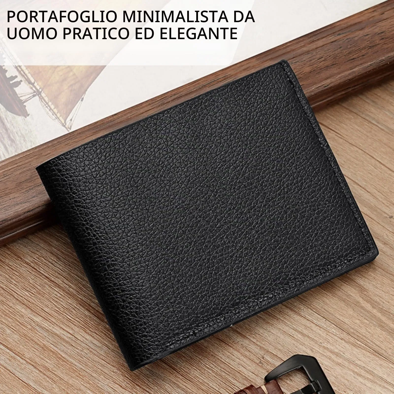 LUFFLOK Portafoglio Slim in Pelle PU, Portafoglio Nero per Porta Carte - immagine 5