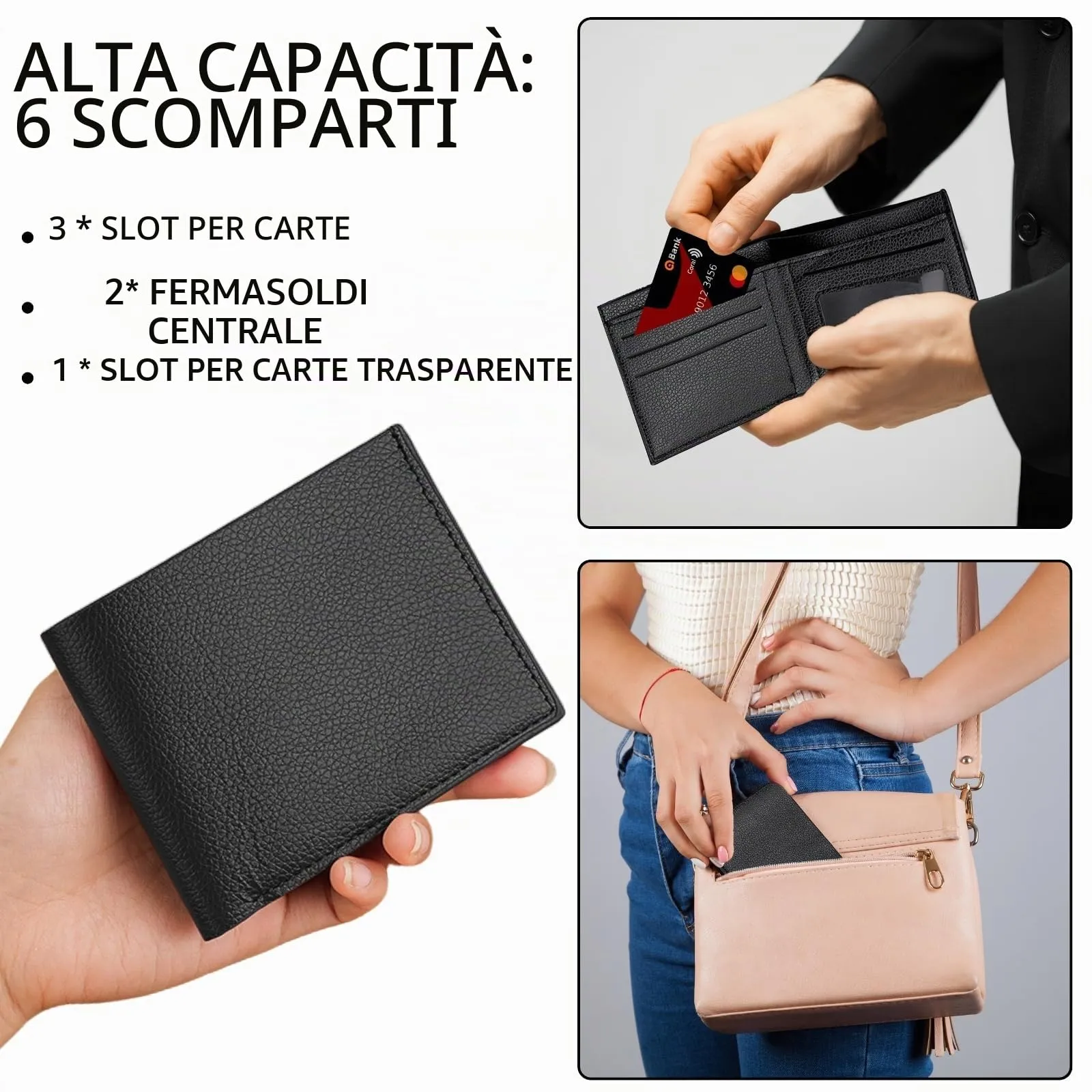 LUFFLOK Portafoglio Slim in Pelle PU, Portafoglio Nero per Porta Carte - immagine 6