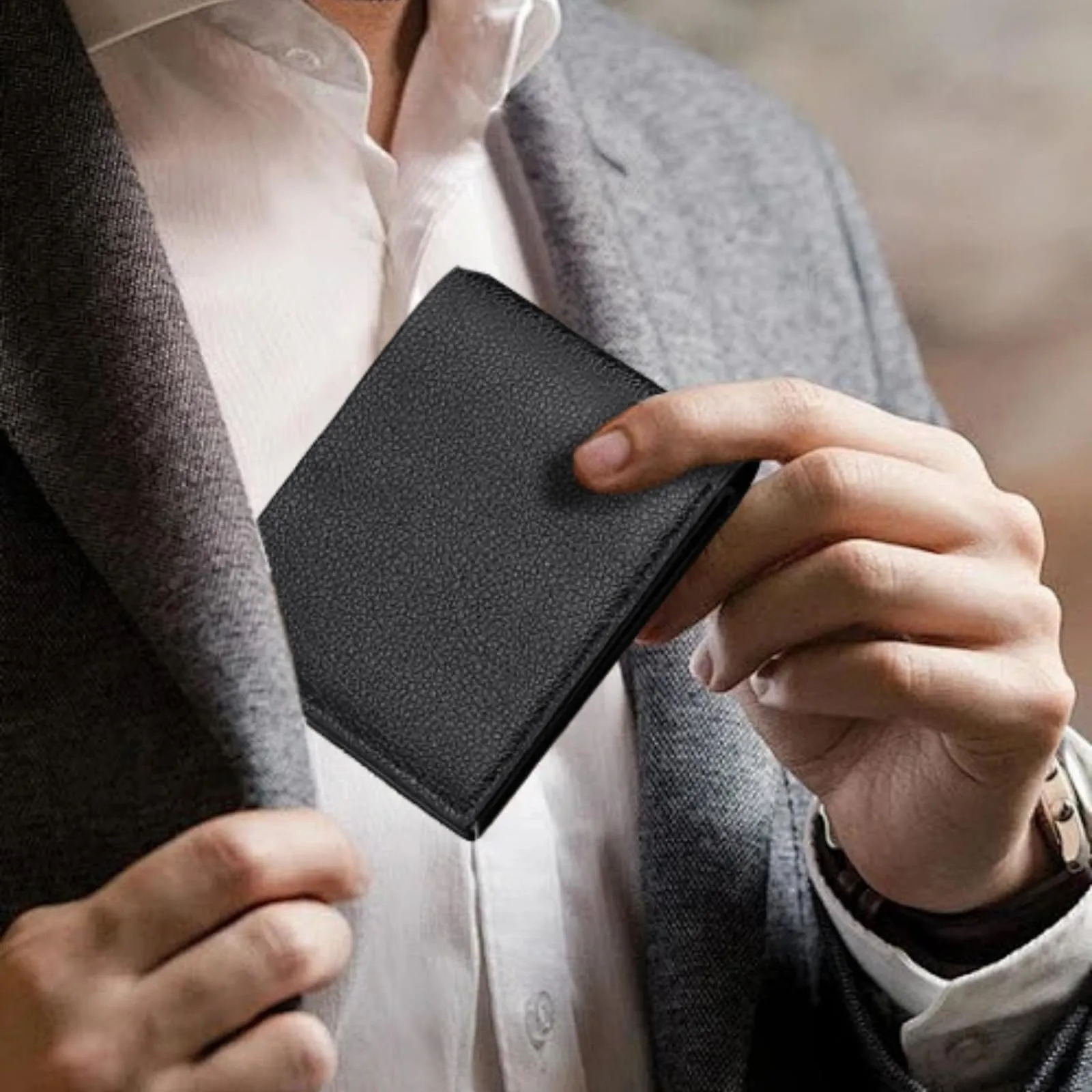 LUFFLOK Portafoglio Slim in Pelle PU, Portafoglio Nero per Porta Carte - immagine 7