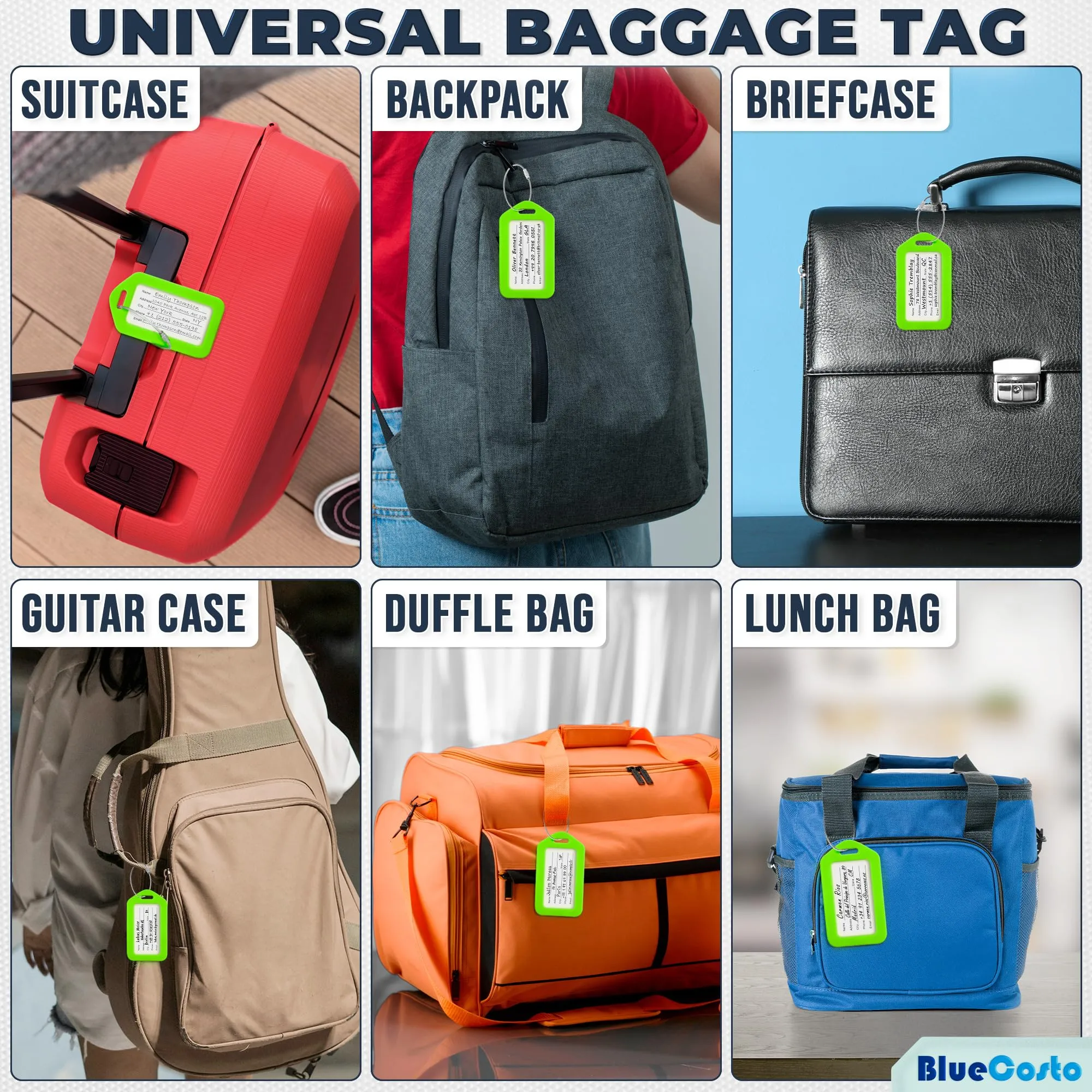 BlueCosto - Tag bagagli - Verde, 50 pacchi - Etichetta valigia da viaggio con scheda ID nome e Anelli in filo metallo metallico pesante - immagine 6