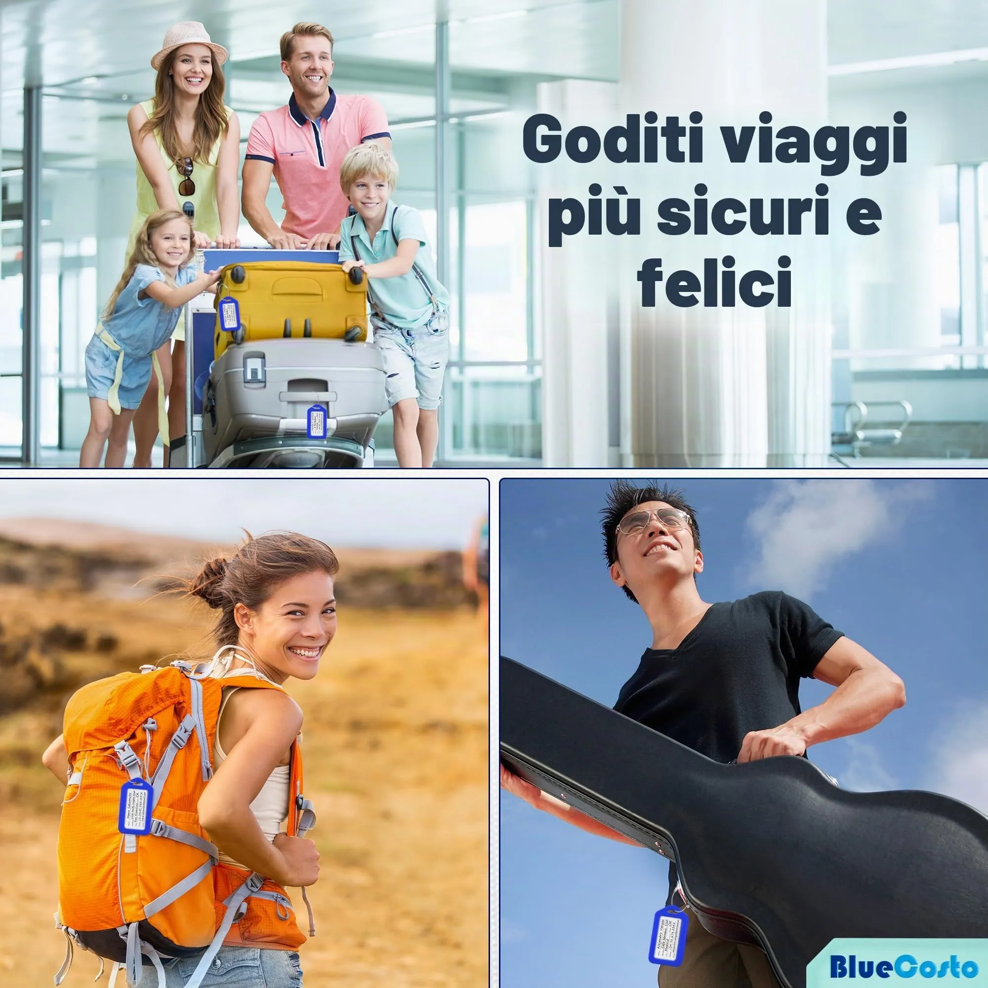 BlueCosto - Tag bagagli - Blu, 50 pacchi - Etichetta valigia da viaggio con scheda ID nome e Anelli in filo metallo metallico pesante - immagine 4