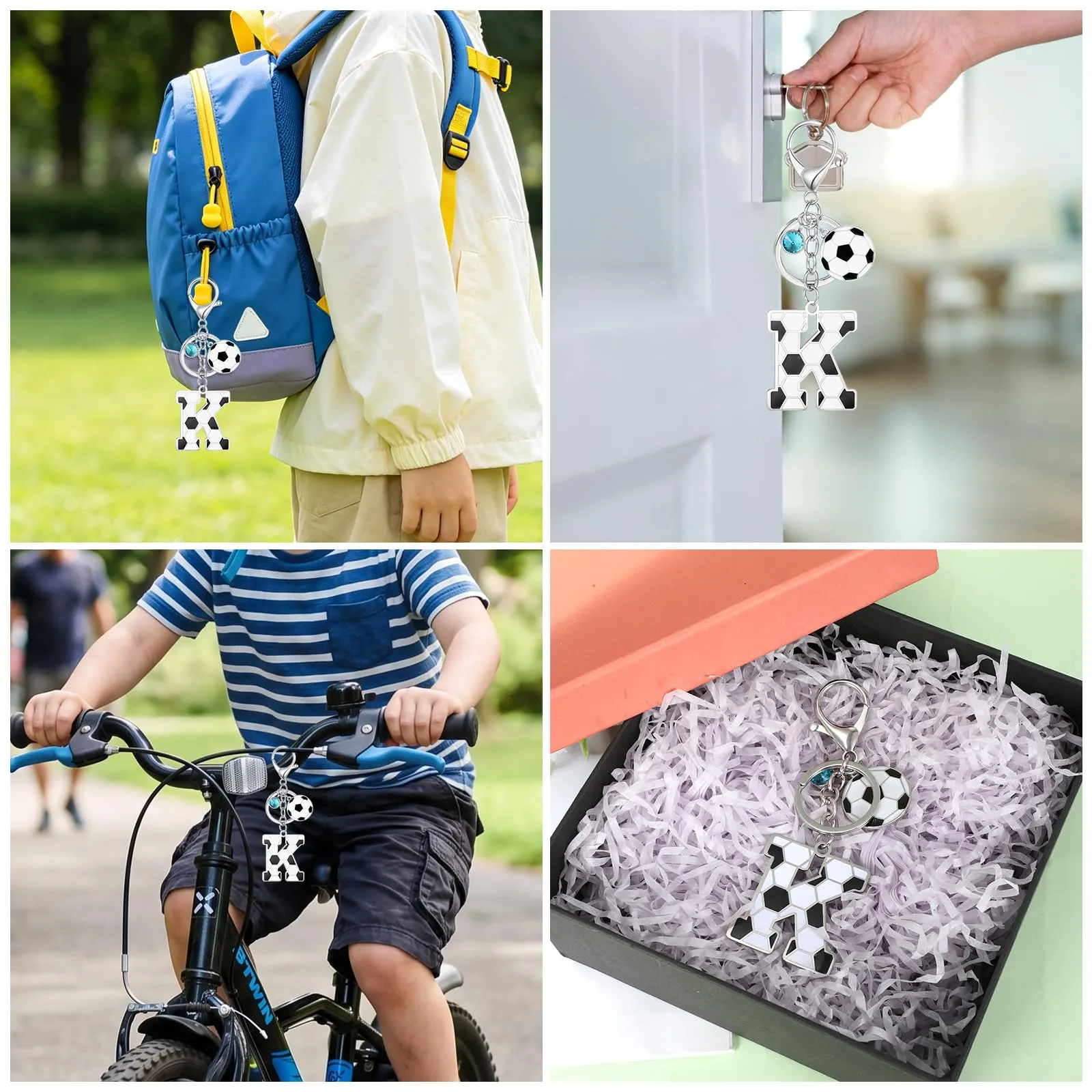 MWOOT Portachiavi Calcio Lettera Iniziale, Portachiavi Alfabeto con Ciondoli a Calcio, Portachiavi Sport Regalo Calcio per Amanti del Calcio, Charms per Borse Zaino Accessori(K) - immagine 5