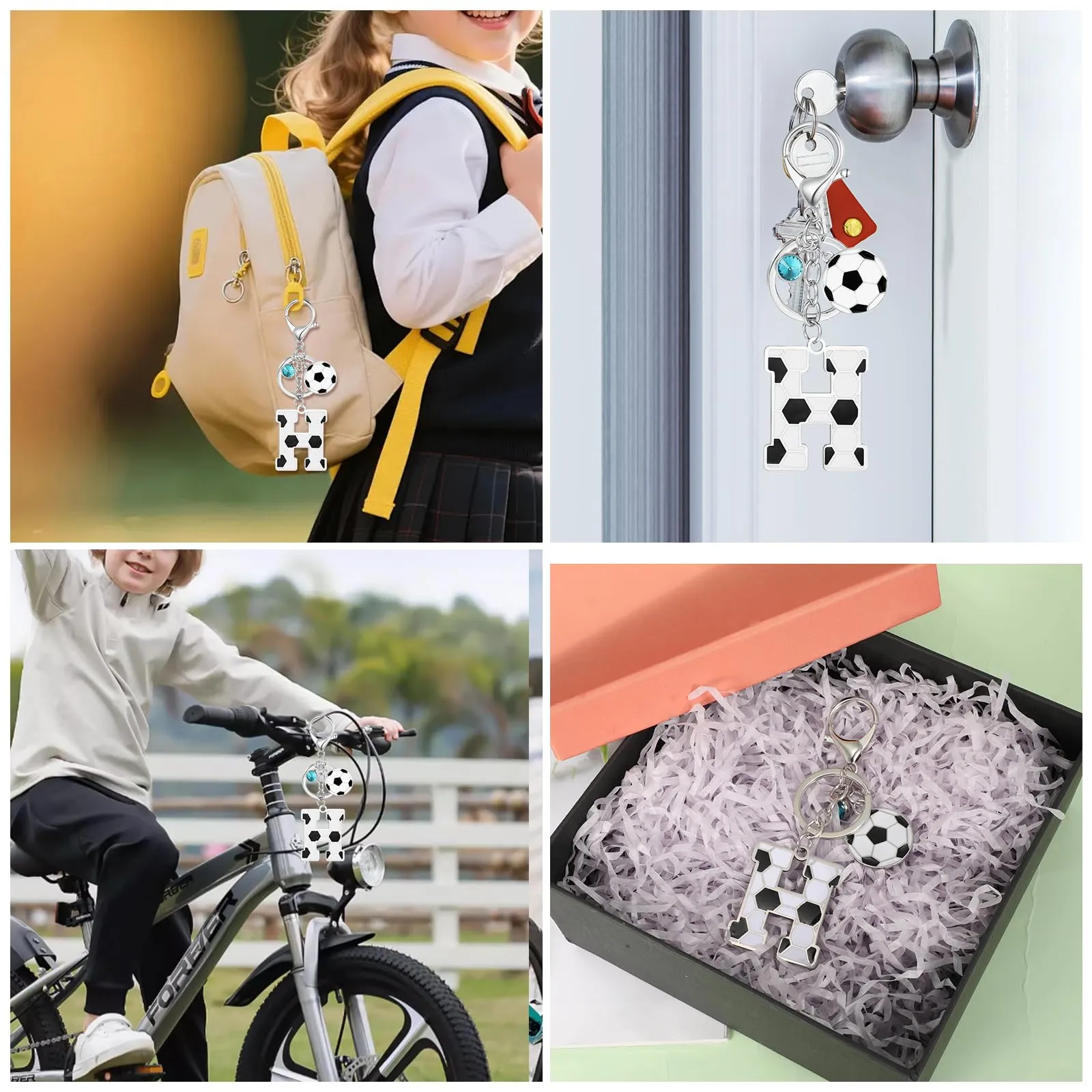 MWOOT Portachiavi Calcio Lettera Iniziale, Portachiavi Alfabeto con Ciondoli a Calcio, Portachiavi Sport Regalo Calcio per Amanti del Calcio, Charms per Borse Zaino Accessori(H) - immagine 5