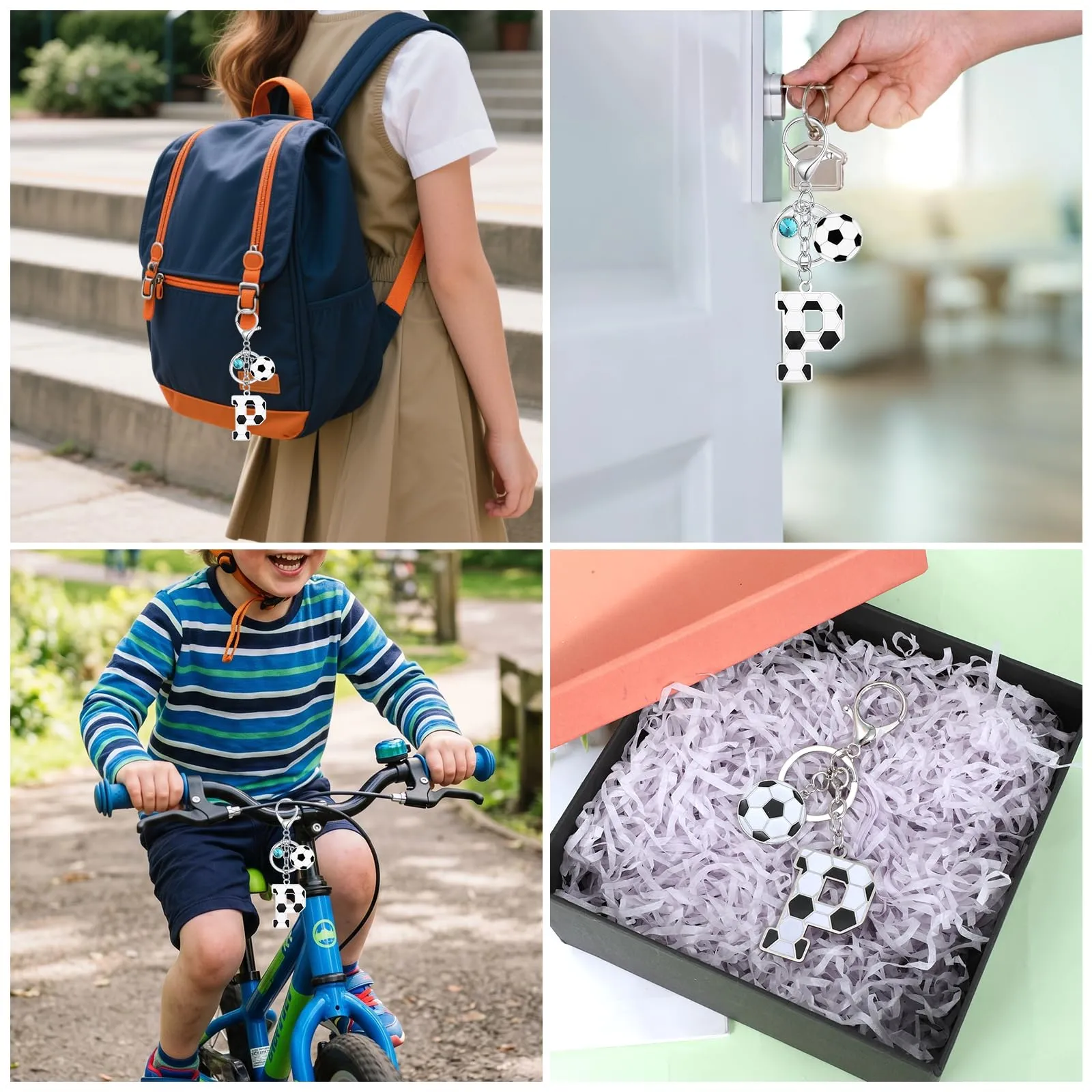MWOOT Portachiavi Calcio Lettera Iniziale, Portachiavi Alfabeto con Ciondoli a Calcio, Portachiavi Sport Regalo Calcio per Amanti del Calcio, Charms per Borse Zaino Accessori(P) - immagine 5