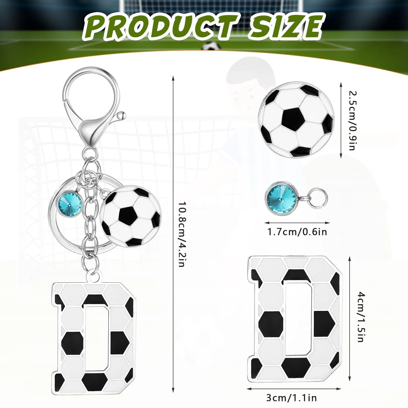 MWOOT Portachiavi Calcio Lettera Iniziale, Portachiavi Alfabeto con Ciondoli a Calcio, Portachiavi Sport Regalo Calcio per Amanti del Calcio, Charms per Borse Zaino Accessori(D) - immagine 2