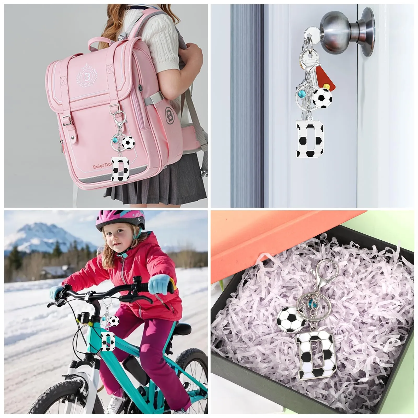MWOOT Portachiavi Calcio Lettera Iniziale, Portachiavi Alfabeto con Ciondoli a Calcio, Portachiavi Sport Regalo Calcio per Amanti del Calcio, Charms per Borse Zaino Accessori(D) - immagine 5
