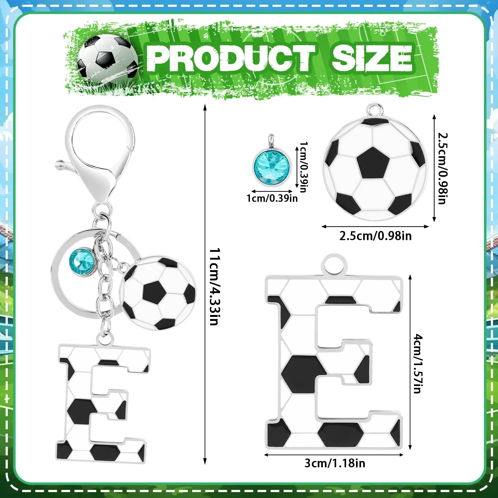MWOOT Portachiavi Calcio Lettera Iniziale Alfabeto Ciondoli Sport Regalo Amanti Calcio Charms Borse Zaino Accessori - immagine 2