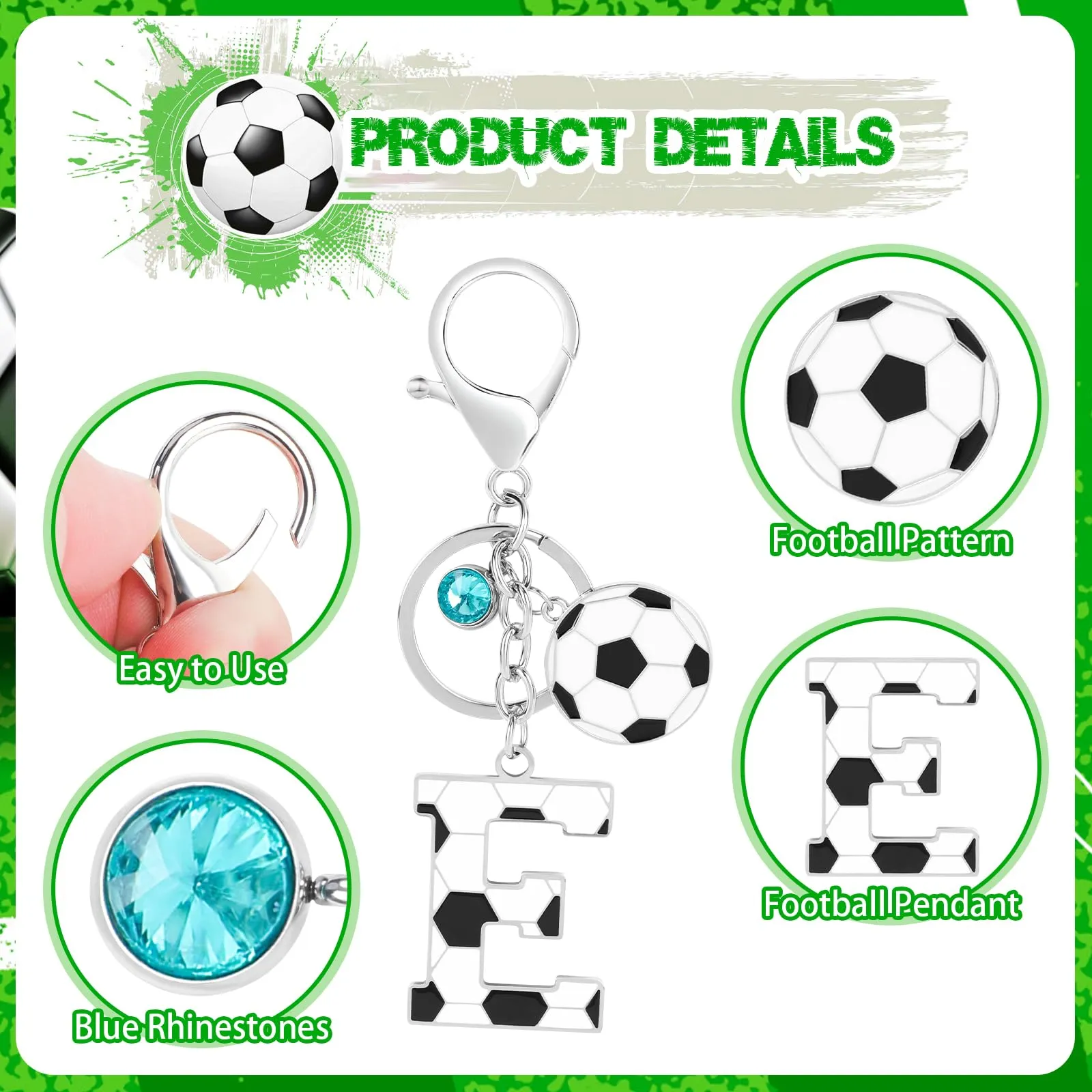MWOOT Portachiavi Calcio Lettera Iniziale Alfabeto Ciondoli Sport Regalo Amanti Calcio Charms Borse Zaino Accessori - immagine 3