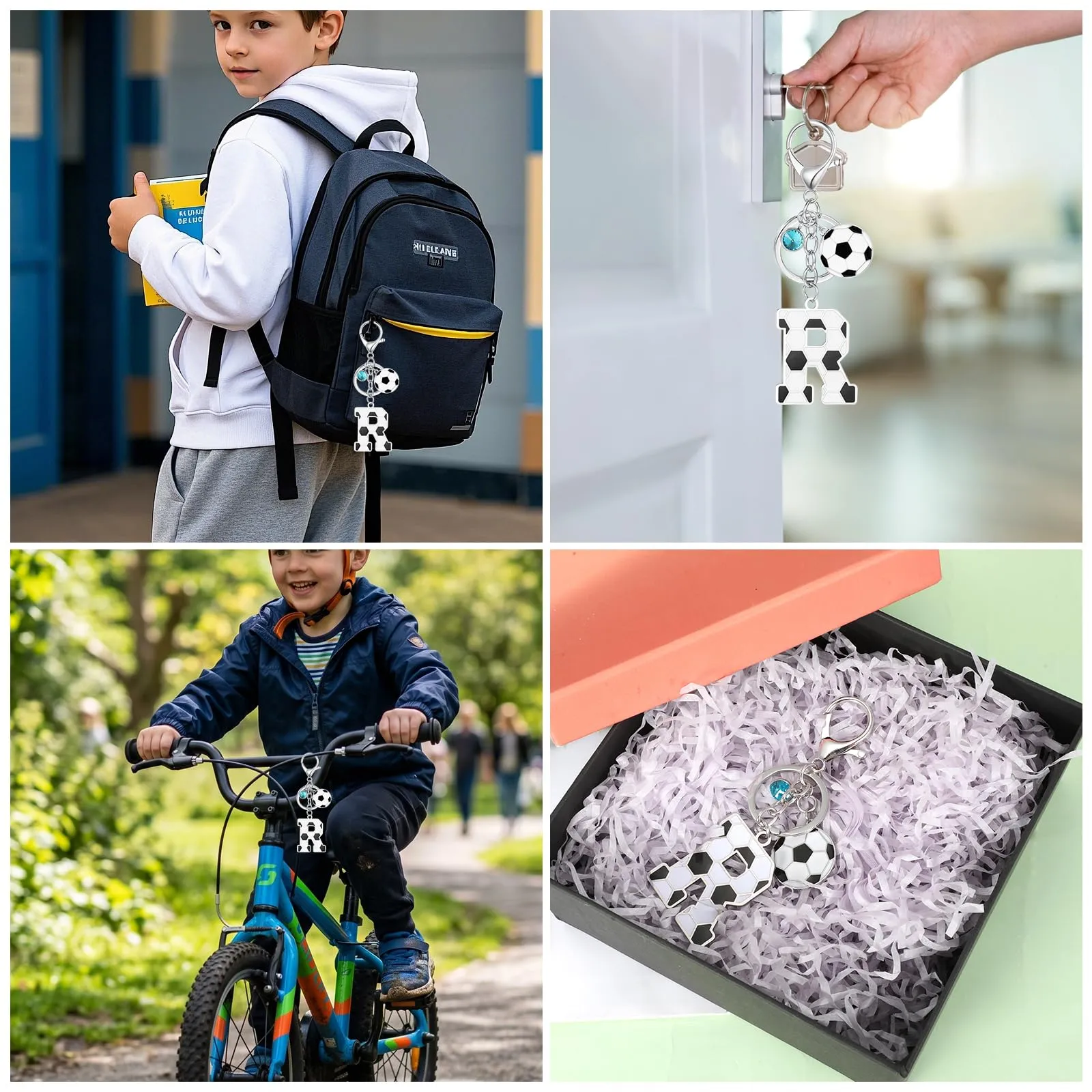 MWOOT Portachiavi Calcio Lettera Iniziale, Portachiavi Alfabeto con Ciondoli a Calcio, Portachiavi Sport Regalo Calcio per Amanti del Calcio, Charms per Borse Zaino Accessori(R) - immagine 5