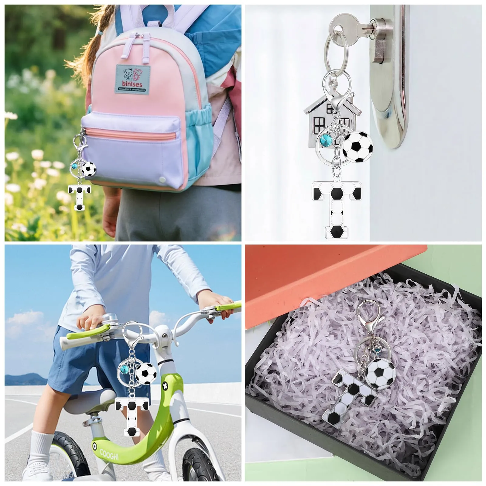 MWOOT Portachiavi Calcio Lettera Iniziale, Portachiavi Alfabeto con Ciondoli a Calcio, Portachiavi Sport Regalo Calcio per Amanti del Calcio, Charms per Borse Zaino Accessori(T) - immagine 5