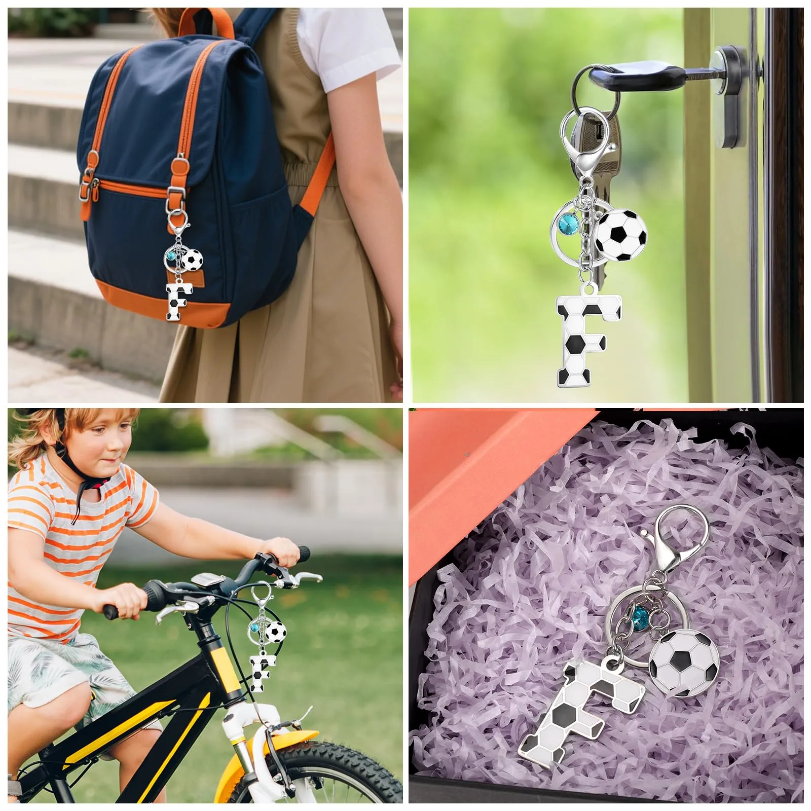 MWOOT Portachiavi Calcio Lettera Iniziale, Portachiavi Alfabeto con Ciondoli a Calcio, Portachiavi Sport Regalo Calcio per Amanti del Calcio, Charms per Borse Zaino Accessori(F) - immagine 5