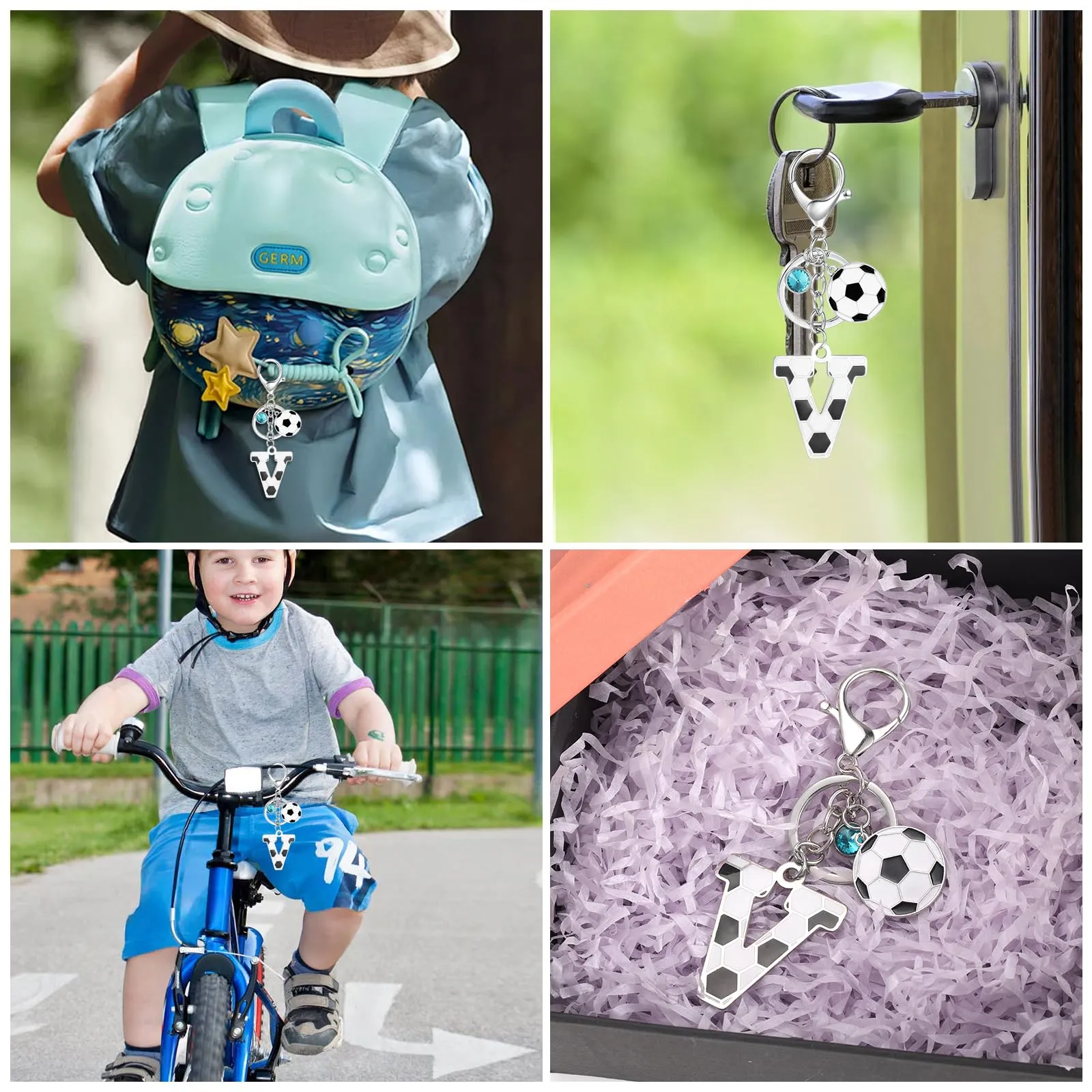 MWOOT Portachiavi Calcio Lettera Iniziale, Portachiavi Alfabeto con Ciondoli a Calcio, Portachiavi Sport Regalo Calcio per Amanti del Calcio, Charms per Borse Zaino Accessori(V) - immagine 5
