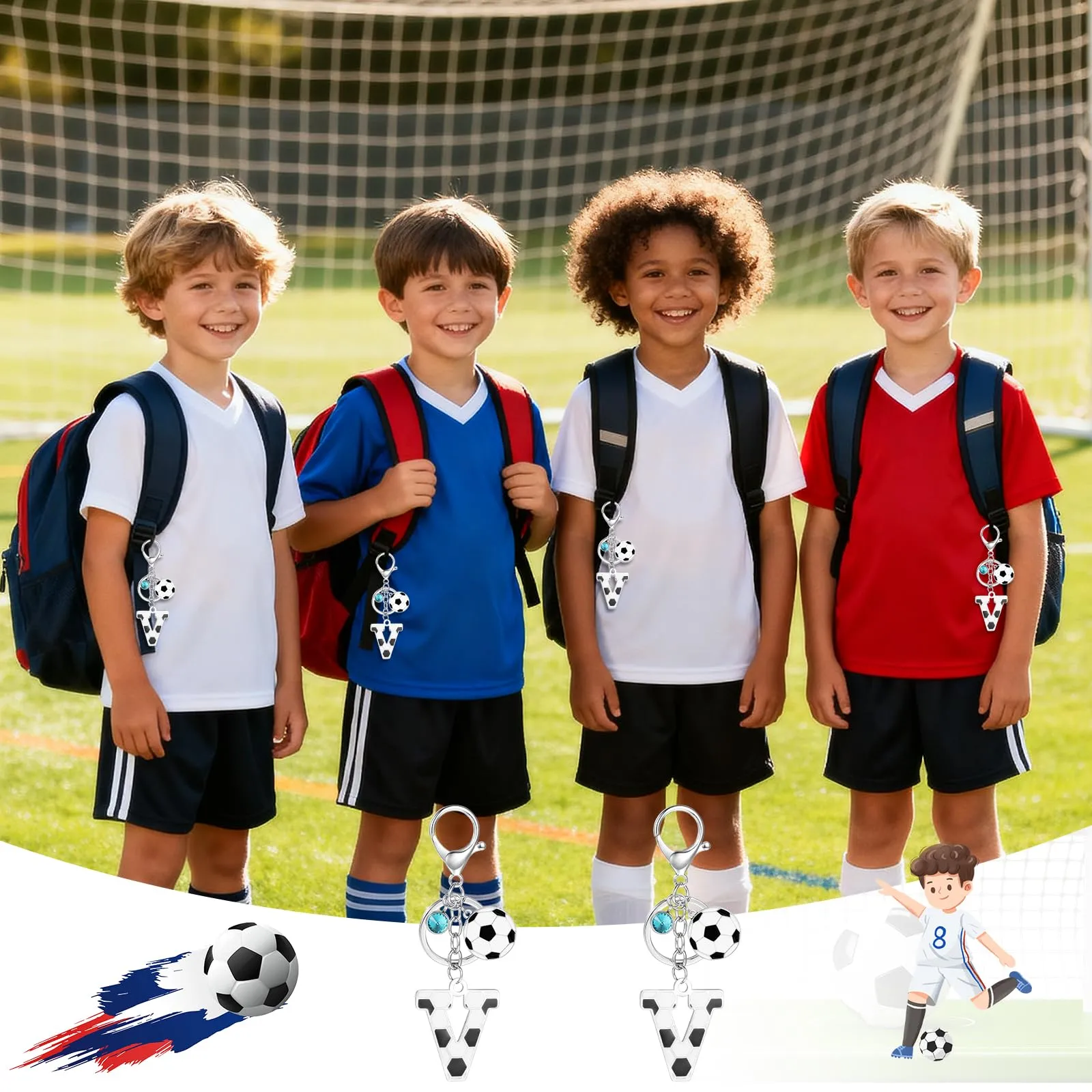 MWOOT Portachiavi Calcio Lettera Iniziale, Portachiavi Alfabeto con Ciondoli a Calcio, Portachiavi Sport Regalo Calcio per Amanti del Calcio, Charms per Borse Zaino Accessori(V) - immagine 7