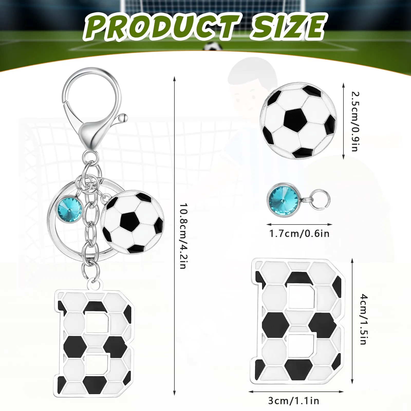 MWOOT Portachiavi Calcio Lettera Iniziale, Portachiavi Alfabeto con Ciondoli a Calcio, Portachiavi Sport Regalo Calcio per Amanti del Calcio, Charms per Borse Zaino Accessori(B) - immagine 2