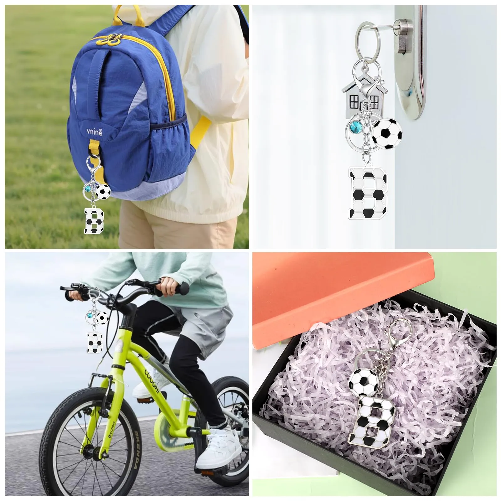 MWOOT Portachiavi Calcio Lettera Iniziale, Portachiavi Alfabeto con Ciondoli a Calcio, Portachiavi Sport Regalo Calcio per Amanti del Calcio, Charms per Borse Zaino Accessori(B) - immagine 5