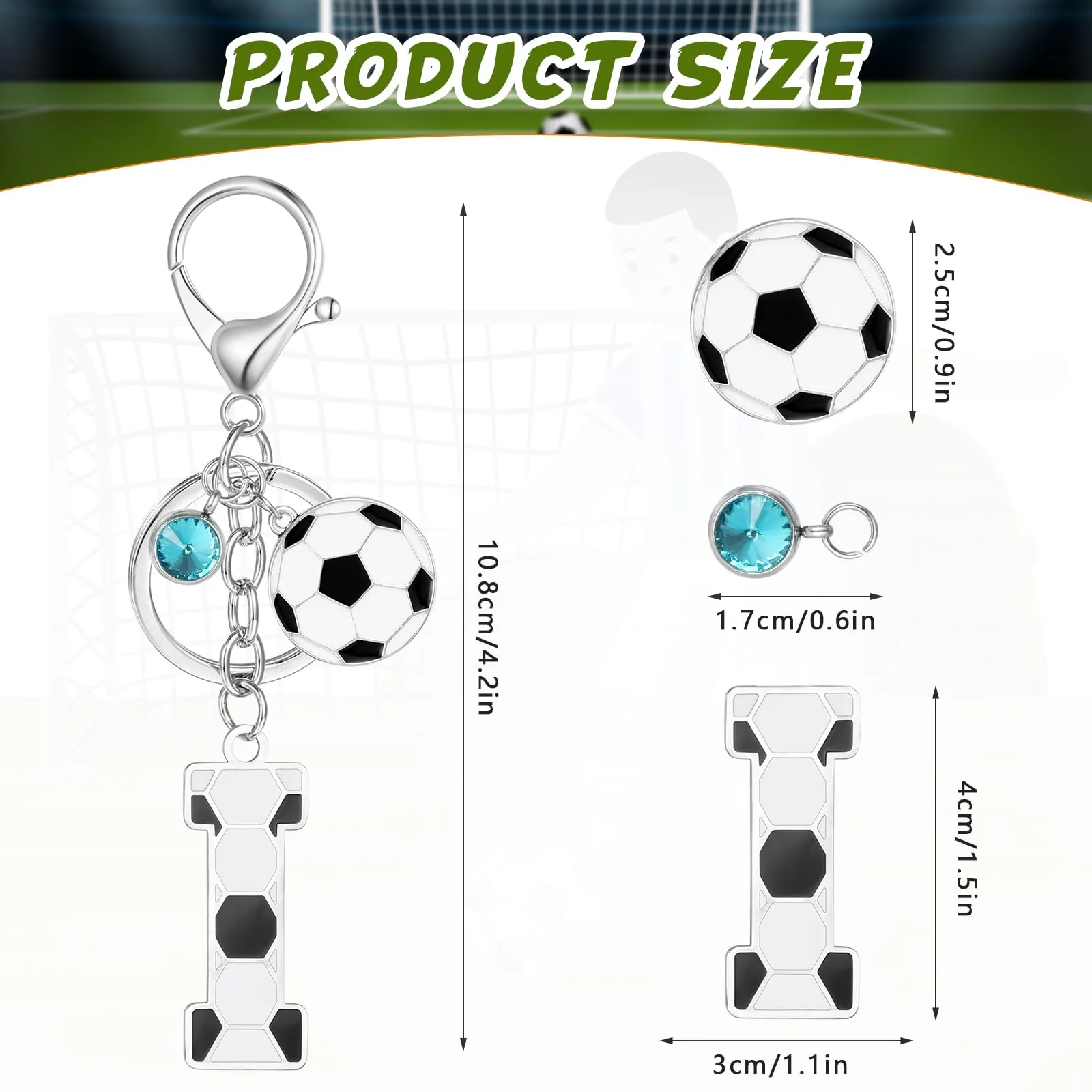 MWOOT Portachiavi Calcio Lettera Iniziale, Portachiavi Alfabeto con Ciondoli a Calcio, Portachiavi Sport Regalo Calcio per Amanti del Calcio, Charms per Borse Zaino Accessori(I) - immagine 2