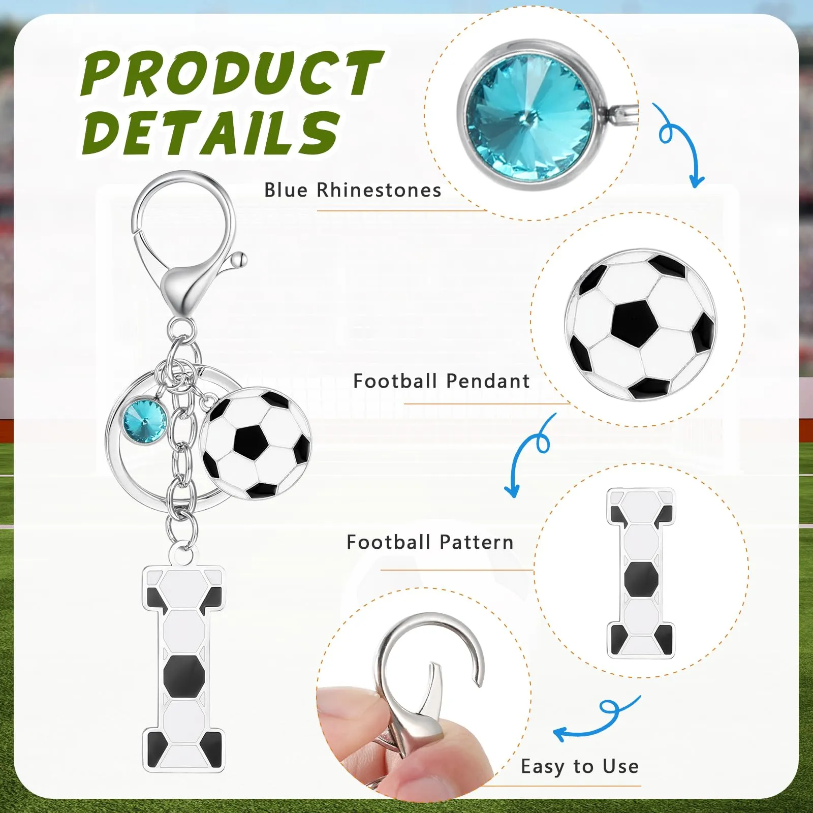 MWOOT Portachiavi Calcio Lettera Iniziale, Portachiavi Alfabeto con Ciondoli a Calcio, Portachiavi Sport Regalo Calcio per Amanti del Calcio, Charms per Borse Zaino Accessori(I) - immagine 3