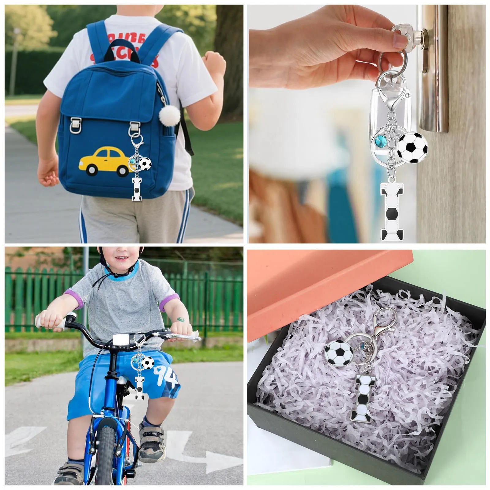 MWOOT Portachiavi Calcio Lettera Iniziale, Portachiavi Alfabeto con Ciondoli a Calcio, Portachiavi Sport Regalo Calcio per Amanti del Calcio, Charms per Borse Zaino Accessori(I) - immagine 5