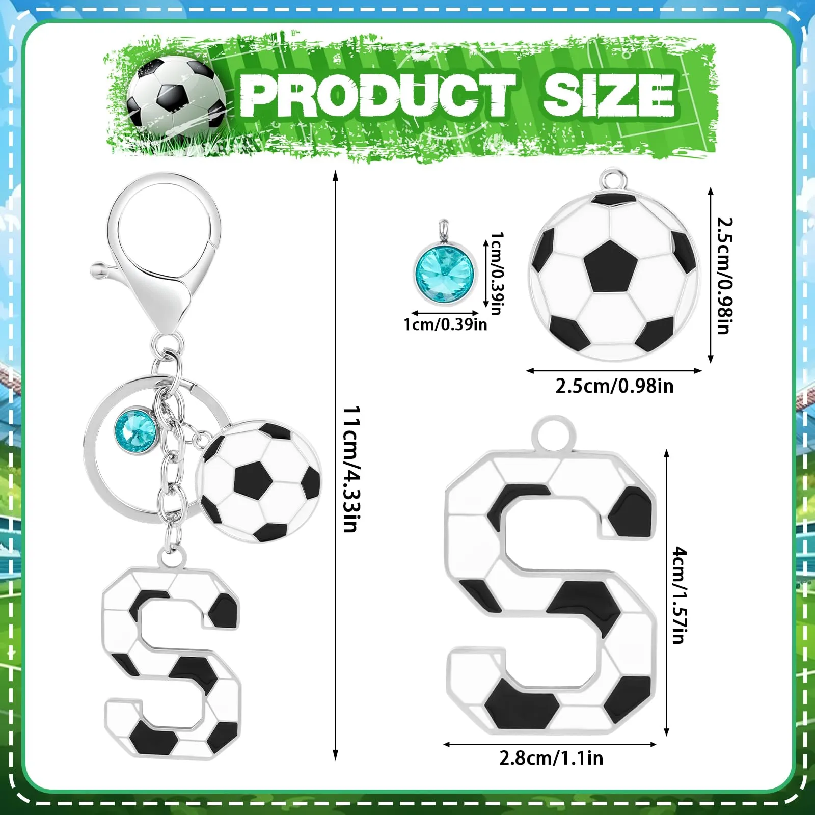 MWOOT Portachiavi Calcio Lettera Iniziale, Portachiavi Alfabeto con Ciondoli, Regalo per Amanti del Calcio, Charms per Borse Zaino Accessori(S) - immagine 2