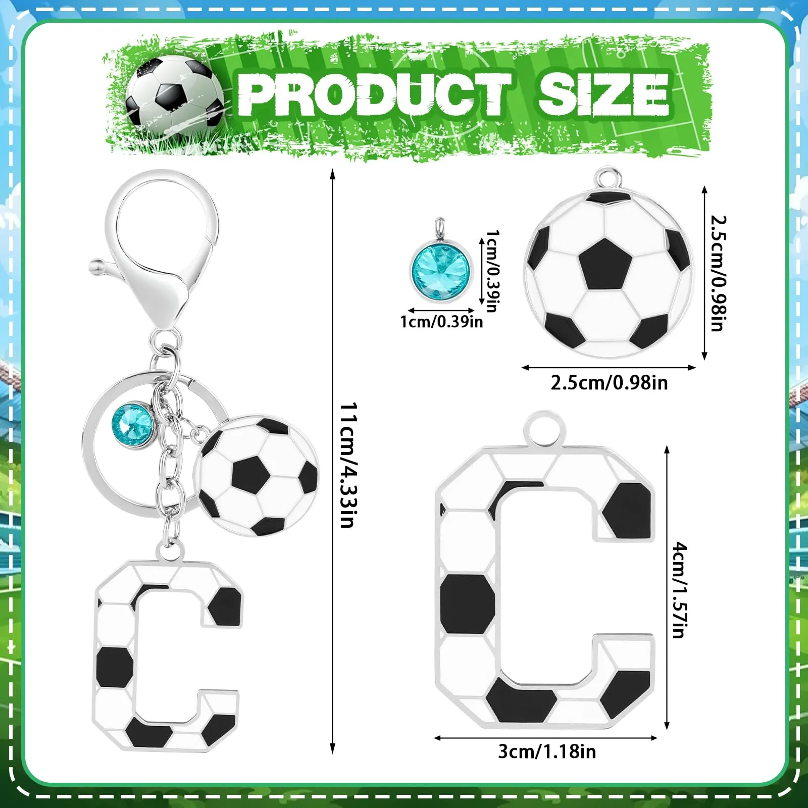 MWOOT Portachiavi Calcio Lettera Iniziale Alfabeto Ciondoli Sport Regalo Amanti Calcio Charms Borse Zaino Accessori - immagine 2