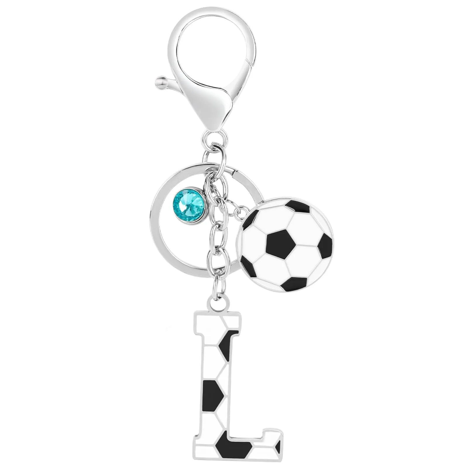 MWOOT Portachiavi Calcio Lettera Iniziale, Portachiavi Alfabeto con Ciondoli, Regalo per Amanti del Calcio, Charms per Borse Zaino Accessori(L) - immagine 1