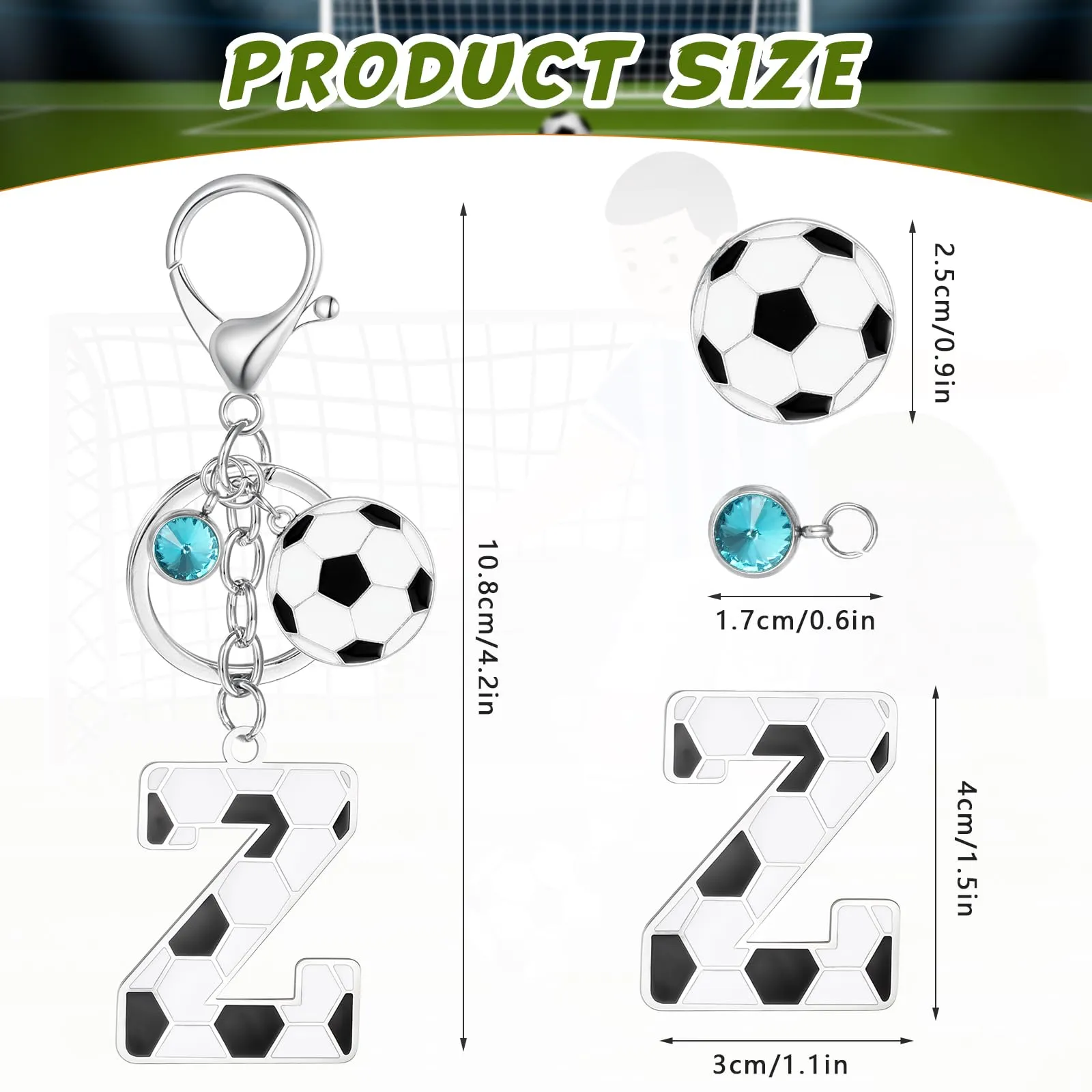 MWOOT Portachiavi Calcio Lettera Iniziale, Portachiavi Alfabeto con Ciondoli a Calcio, Portachiavi Sport Regalo Calcio per Amanti del Calcio, Charms per Borse Zaino Accessori(Z) - immagine 2