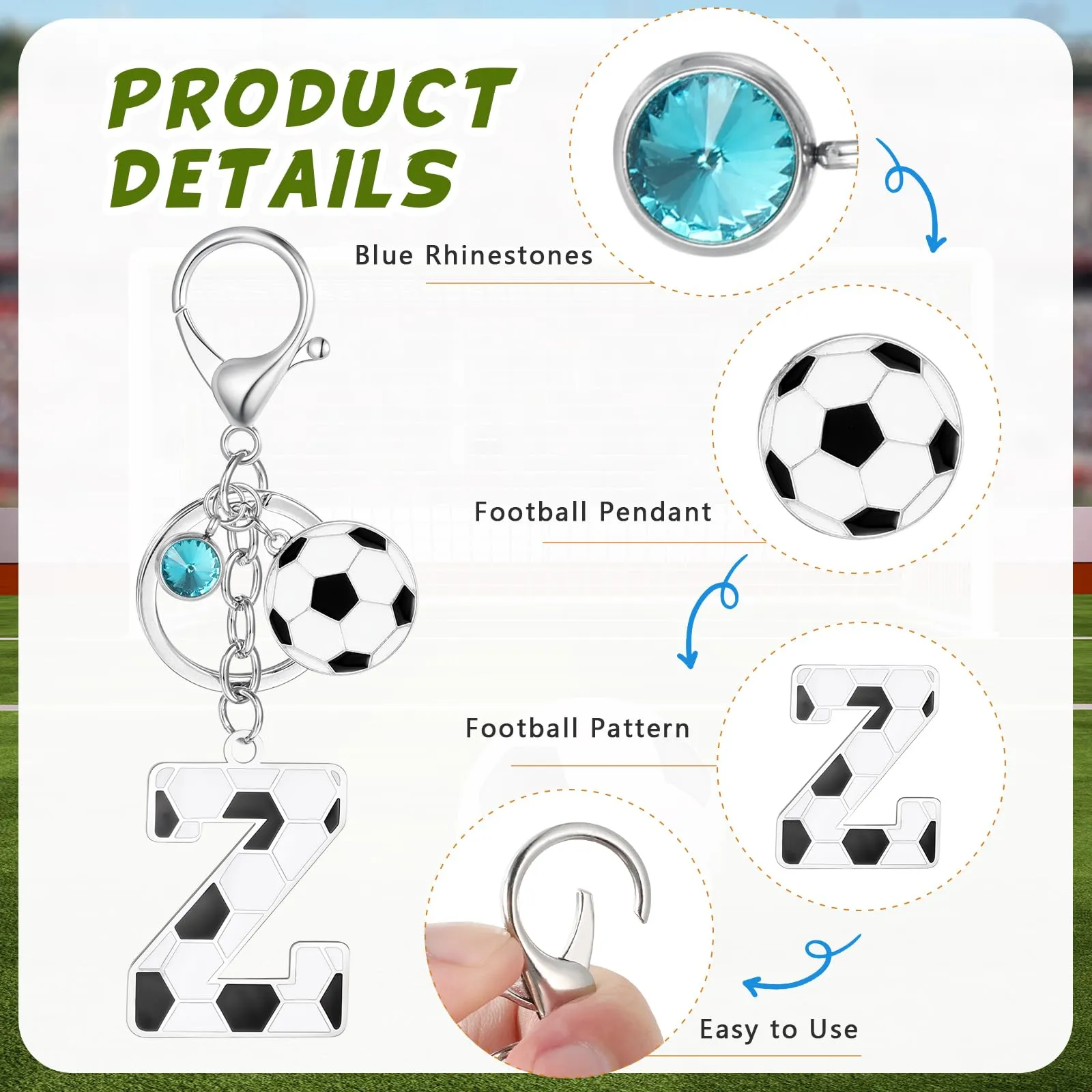 MWOOT Portachiavi Calcio Lettera Iniziale, Portachiavi Alfabeto con Ciondoli a Calcio, Portachiavi Sport Regalo Calcio per Amanti del Calcio, Charms per Borse Zaino Accessori(Z) - immagine 3