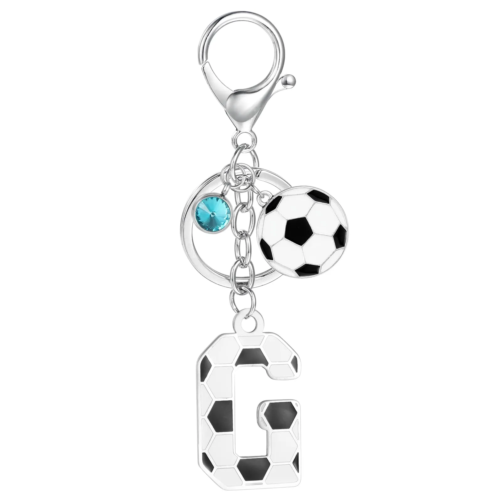 MWOOT Portachiavi Calcio Lettera Iniziale, Portachiavi Alfabeto con Ciondoli a Calcio, Portachiavi Sport Regalo Calcio per Amanti del Calcio, Charms per Borse Zaino Accessori(G) - immagine 1
