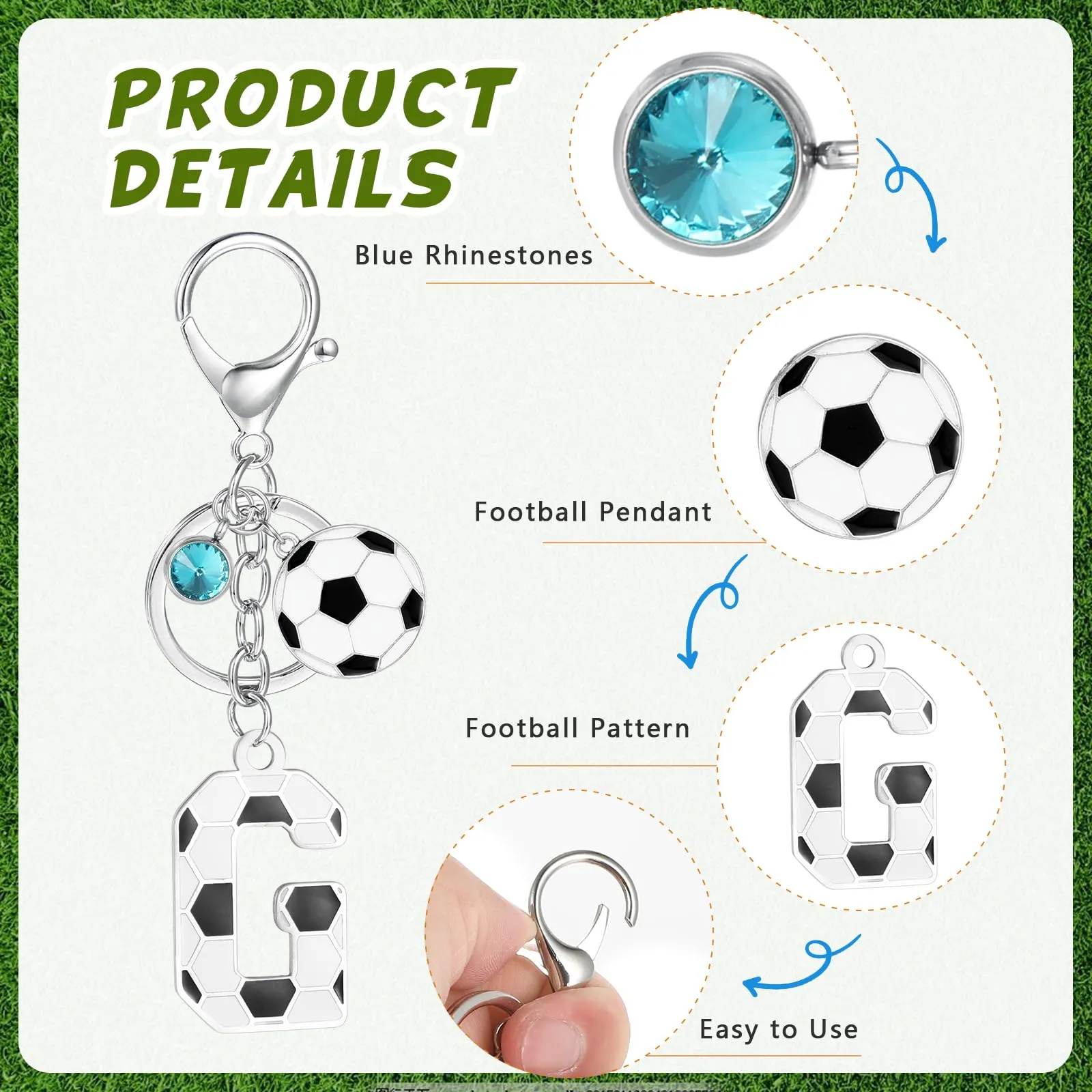 MWOOT Portachiavi Calcio Lettera Iniziale, Portachiavi Alfabeto con Ciondoli a Calcio, Portachiavi Sport Regalo Calcio per Amanti del Calcio, Charms per Borse Zaino Accessori(G) - immagine 3