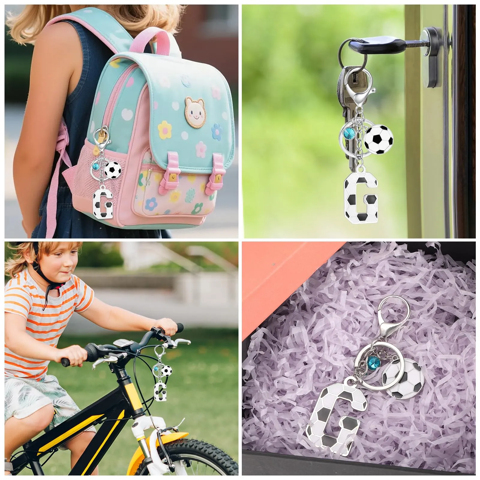MWOOT Portachiavi Calcio Lettera Iniziale, Portachiavi Alfabeto con Ciondoli a Calcio, Portachiavi Sport Regalo Calcio per Amanti del Calcio, Charms per Borse Zaino Accessori(G) - immagine 5