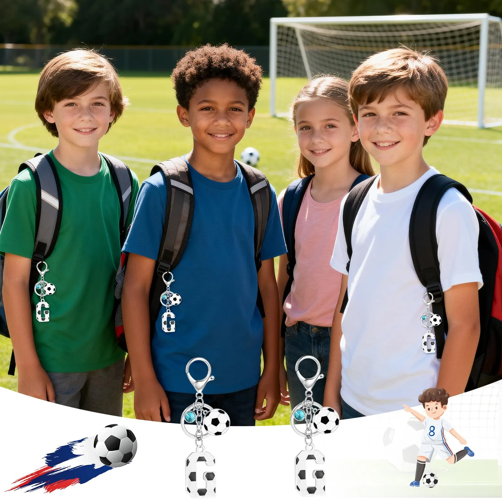 MWOOT Portachiavi Calcio Lettera Iniziale, Portachiavi Alfabeto con Ciondoli a Calcio, Portachiavi Sport Regalo Calcio per Amanti del Calcio, Charms per Borse Zaino Accessori(G) - immagine 7