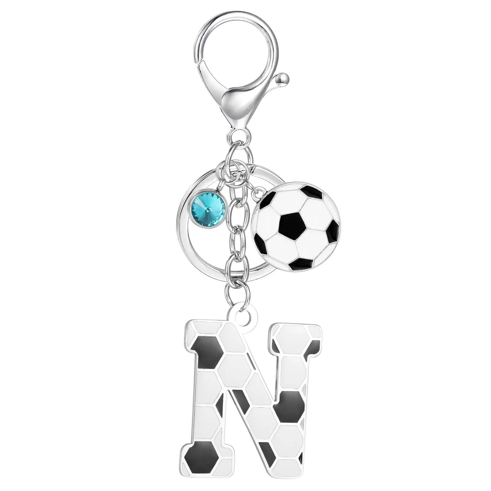 MWOOT Portachiavi Calcio Lettera Iniziale, Portachiavi Alfabeto con Ciondoli a Calcio, Portachiavi Sport Regalo Calcio per Amanti del Calcio, Charms per Borse Zaino Accessori(N) - immagine 1