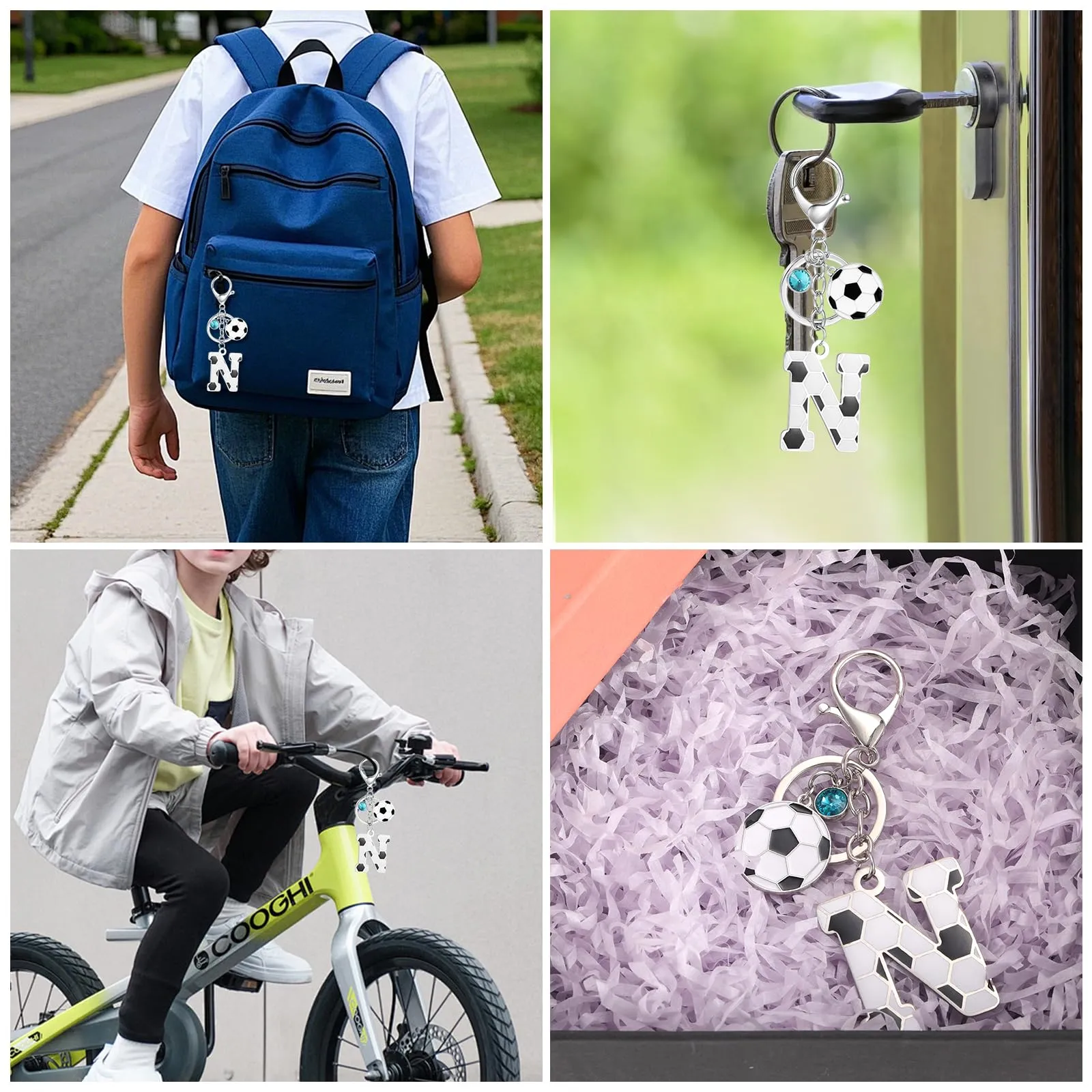 MWOOT Portachiavi Calcio Lettera Iniziale, Portachiavi Alfabeto con Ciondoli a Calcio, Portachiavi Sport Regalo Calcio per Amanti del Calcio, Charms per Borse Zaino Accessori(N) - immagine 5