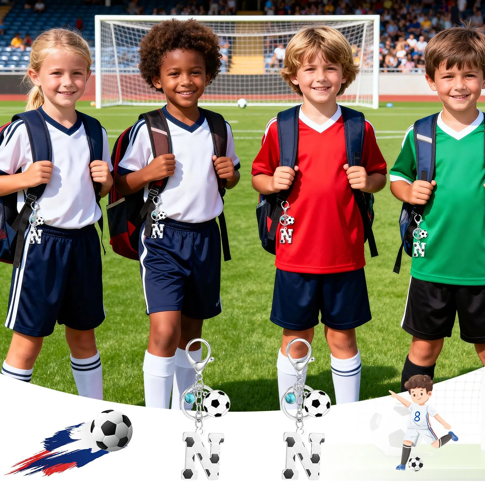 MWOOT Portachiavi Calcio Lettera Iniziale, Portachiavi Alfabeto con Ciondoli a Calcio, Portachiavi Sport Regalo Calcio per Amanti del Calcio, Charms per Borse Zaino Accessori(N) - immagine 7