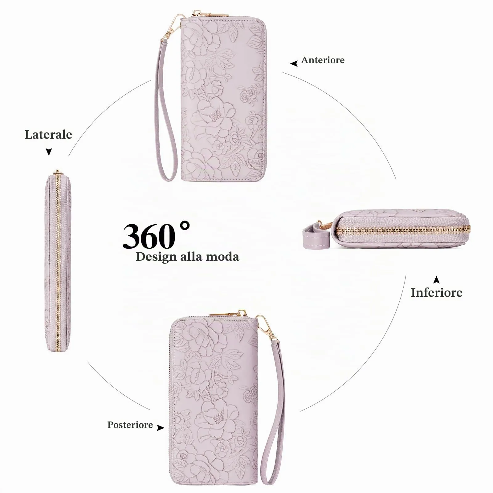 GAEKEAO Portafoglio Donna Grande, Portamonete in Pelle Capiente con Blocco RFID, Portafogli Donna Con Cinturino da Polso Rimovibile e Tasca Portamonete con Cerniera - immagine 5