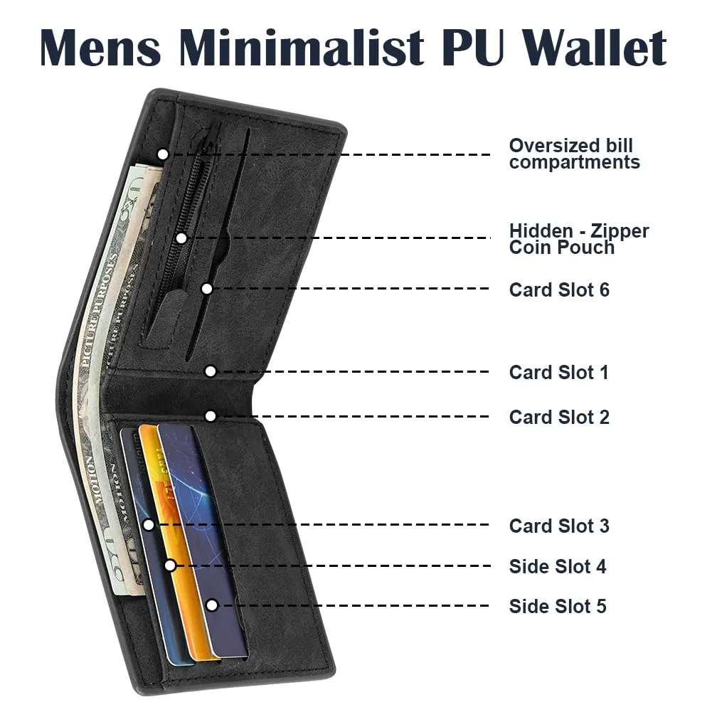 Vicloon Portafoglio Uomo con Portacarte, Porta Portafoglio Piccolo Carte in Pelle PU, con Scomparti per Banconote, Tasca Portamonete e Finestra ID, per Lavoro, Uso Quotidiano o Viaggi, Nero - immagine 4