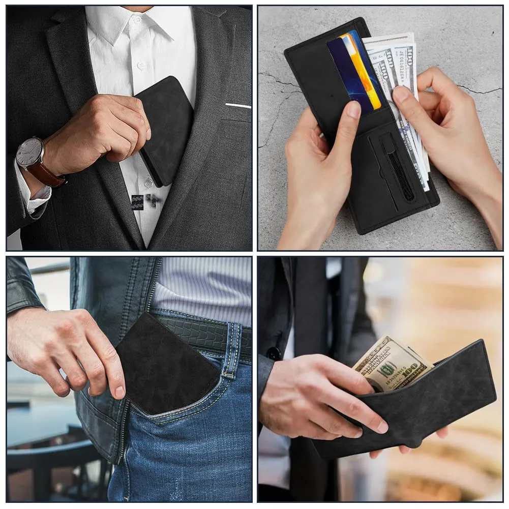 Vicloon Portafoglio Uomo con Portacarte, Porta Portafoglio Piccolo Carte in Pelle PU, con Scomparti per Banconote, Tasca Portamonete e Finestra ID, per Lavoro, Uso Quotidiano o Viaggi, Nero - immagine 6