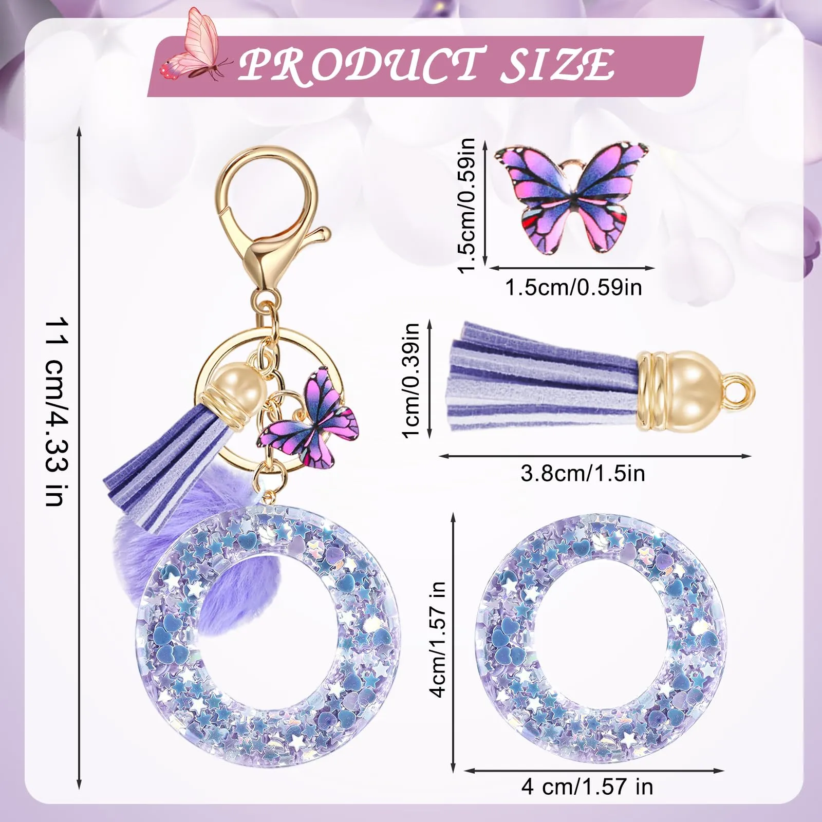 JSRQT Portachiavi da Ragazza Donna Viola Farfallina con Lettera Iniziale Nome O Ciondoli in Resina Personalizzare Regalo Legami Borsa per Auto Chiave Della Porta Macchina Zaino Pendenti Decor - immagine 2