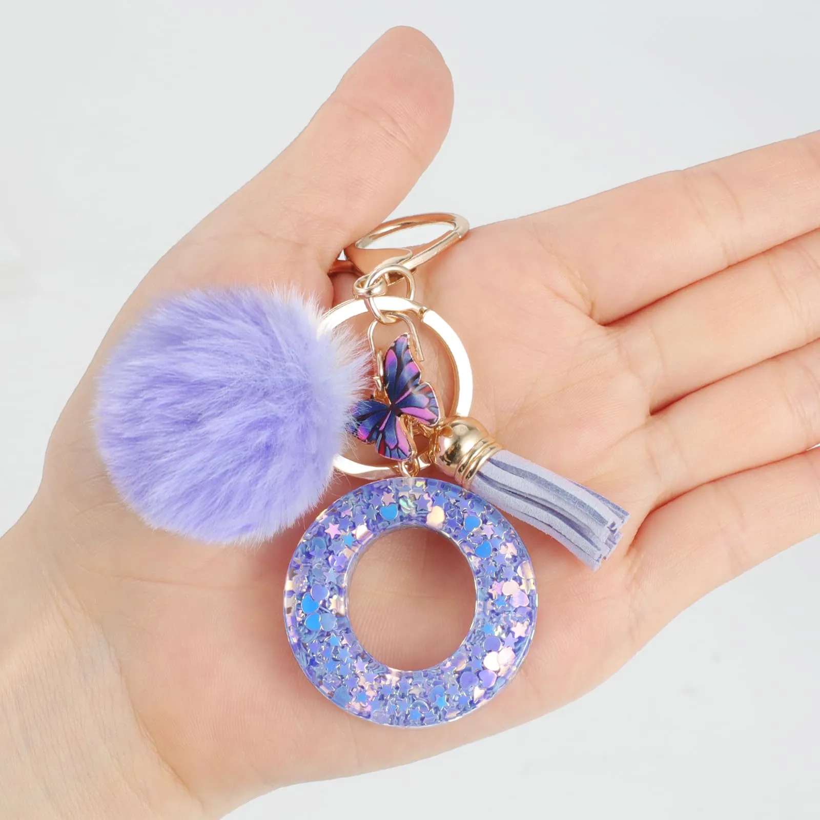 JSRQT Portachiavi da Ragazza Donna Viola Farfallina con Lettera Iniziale Nome O Ciondoli in Resina Personalizzare Regalo Legami Borsa per Auto Chiave Della Porta Macchina Zaino Pendenti Decor - immagine 6