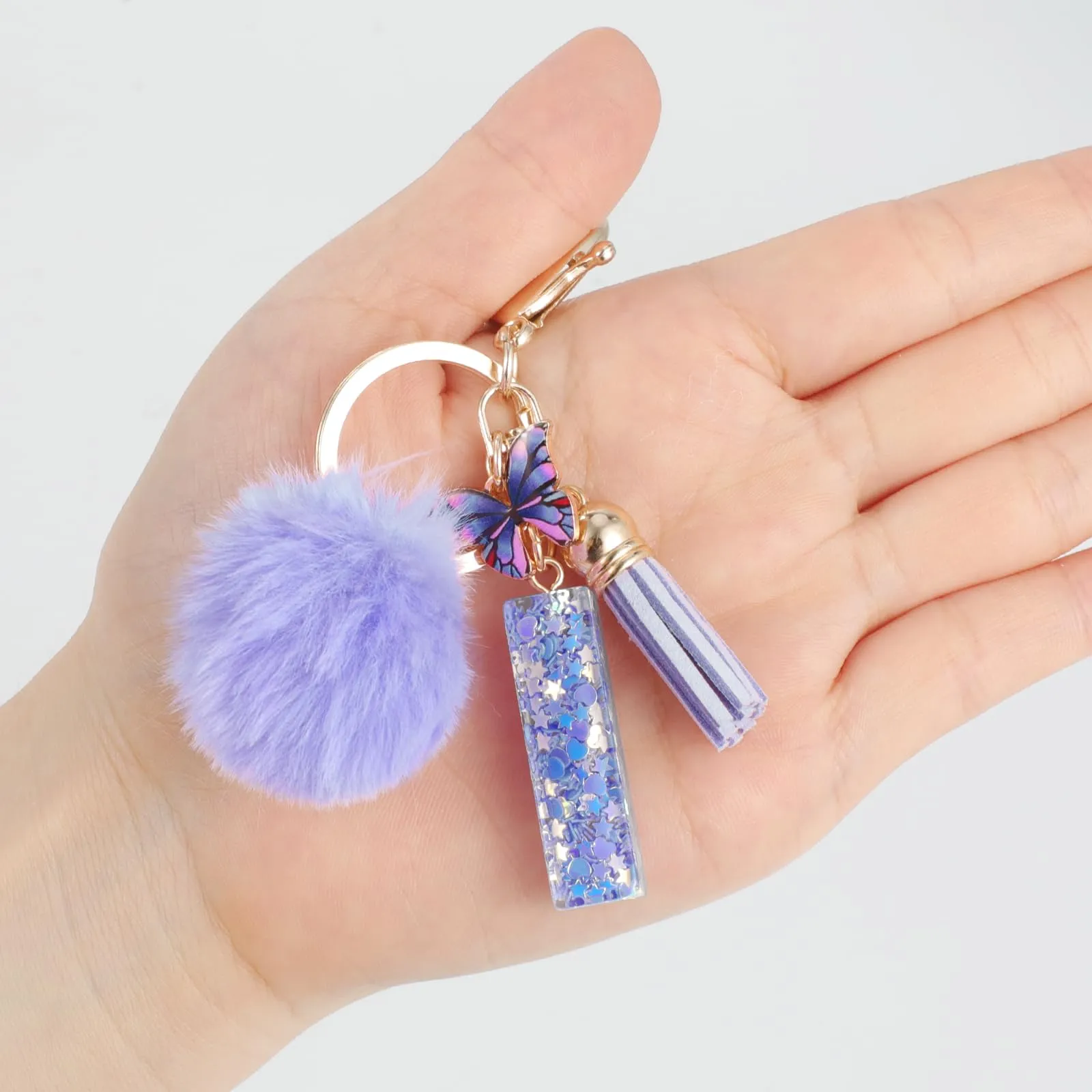 JSRQT Portachiavi da Ragazza Donna Viola Farfallina con Lettera Iniziale Nome I Ciondoli in Resina Personalizzare Regalo Legami Borsa per Auto Chiave Della Porta Macchina Zaino Pendenti Decor - immagine 6
