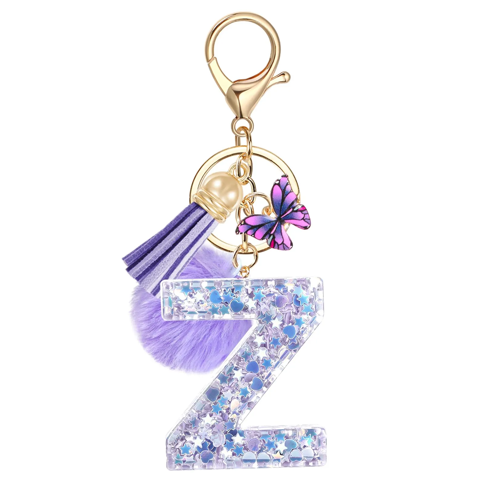 JSRQT Portachiavi da Ragazza Donna Viola Farfallina con Lettera Iniziale Nome Z Ciondoli in Resina Personalizzare Regalo Legami Borsa per Auto Chiave Della Porta Macchina Zaino Pendenti Decor - immagine 1