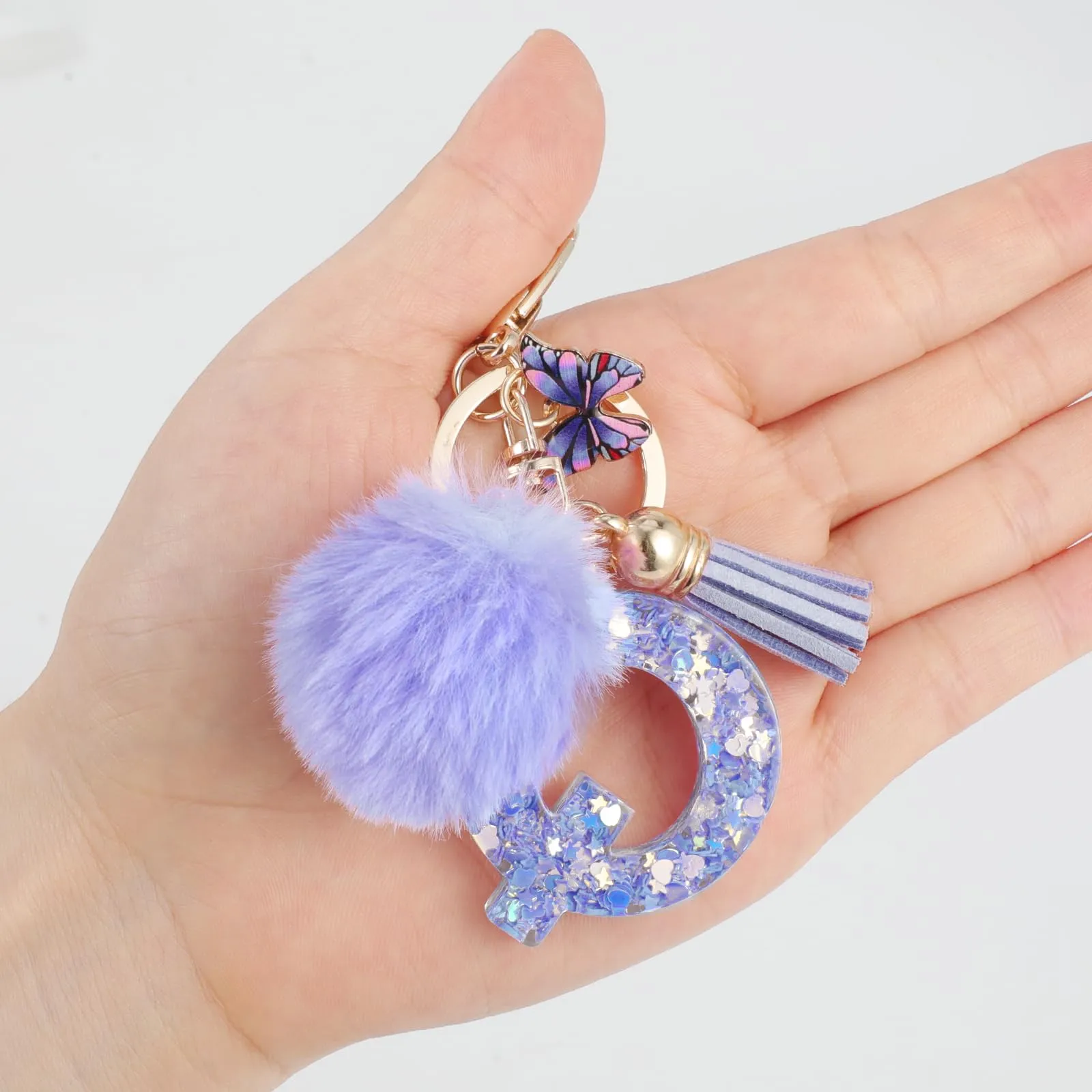 JSRQT Portachiavi da Ragazza Donna Viola Farfallina con Lettera Iniziale Nome Q Ciondoli in Resina Personalizzare Regalo Legami Borsa per Auto Chiave Della Porta Macchina Zaino Pendenti Decor - immagine 7