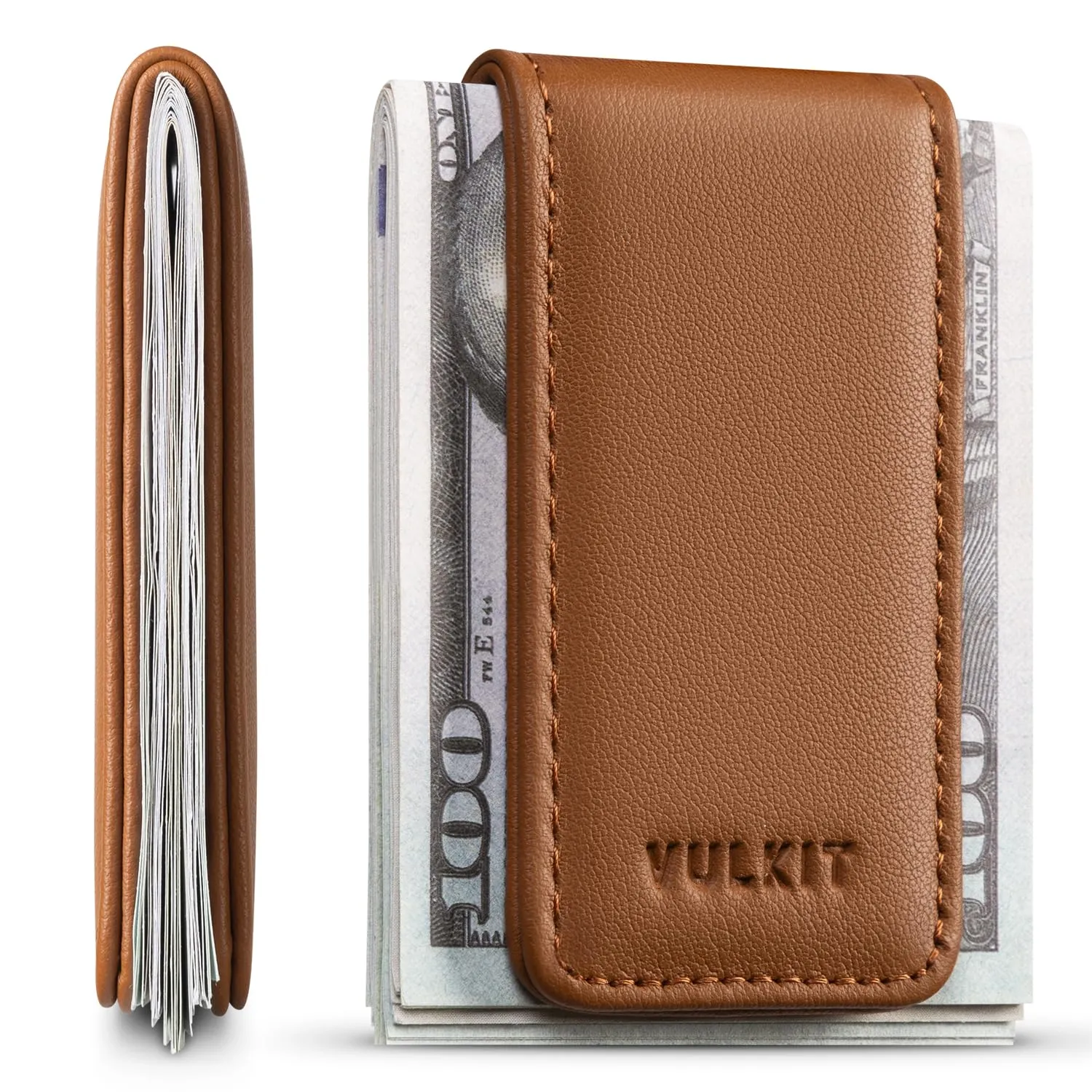 VULKIT Fermasoldi Magnetico Sottile Porta Biglietti da Visita in Pelle Porta Banconote Forte Magnete può Contenere 15 Banconote Piegate - immagine 1